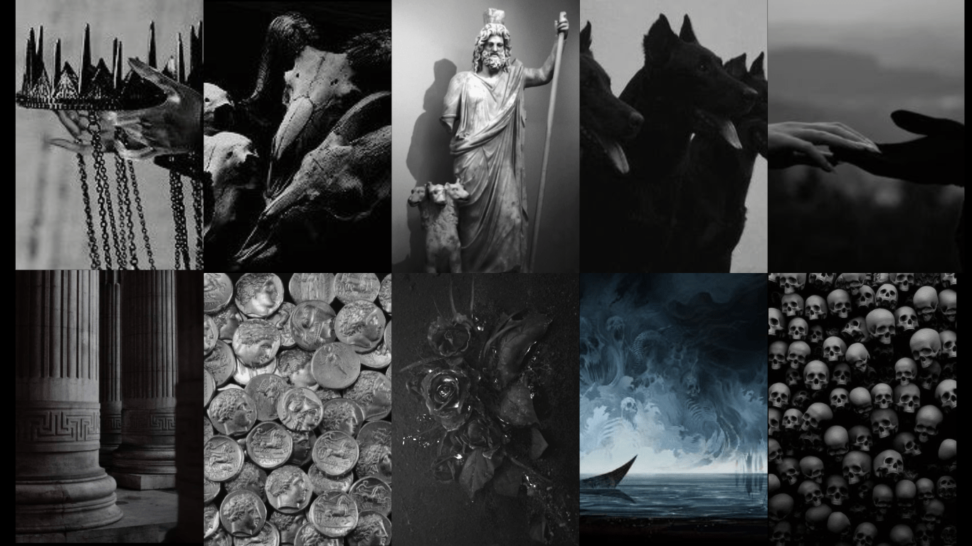 A collage of black and white images - Greek mythology, Hades