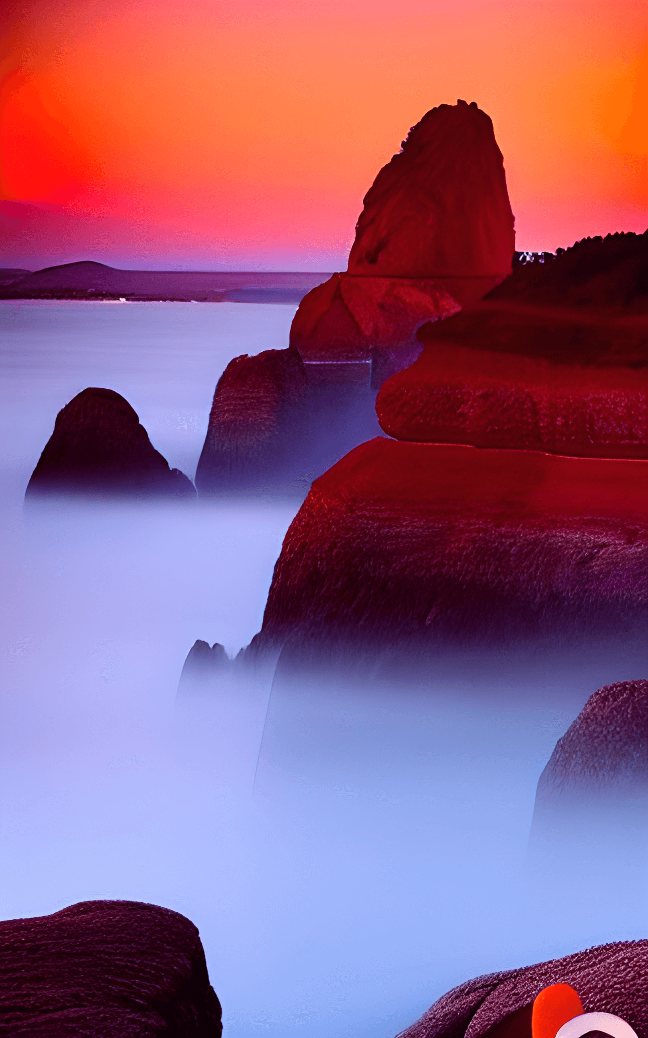 A red and blue sunset over some rocks - California
