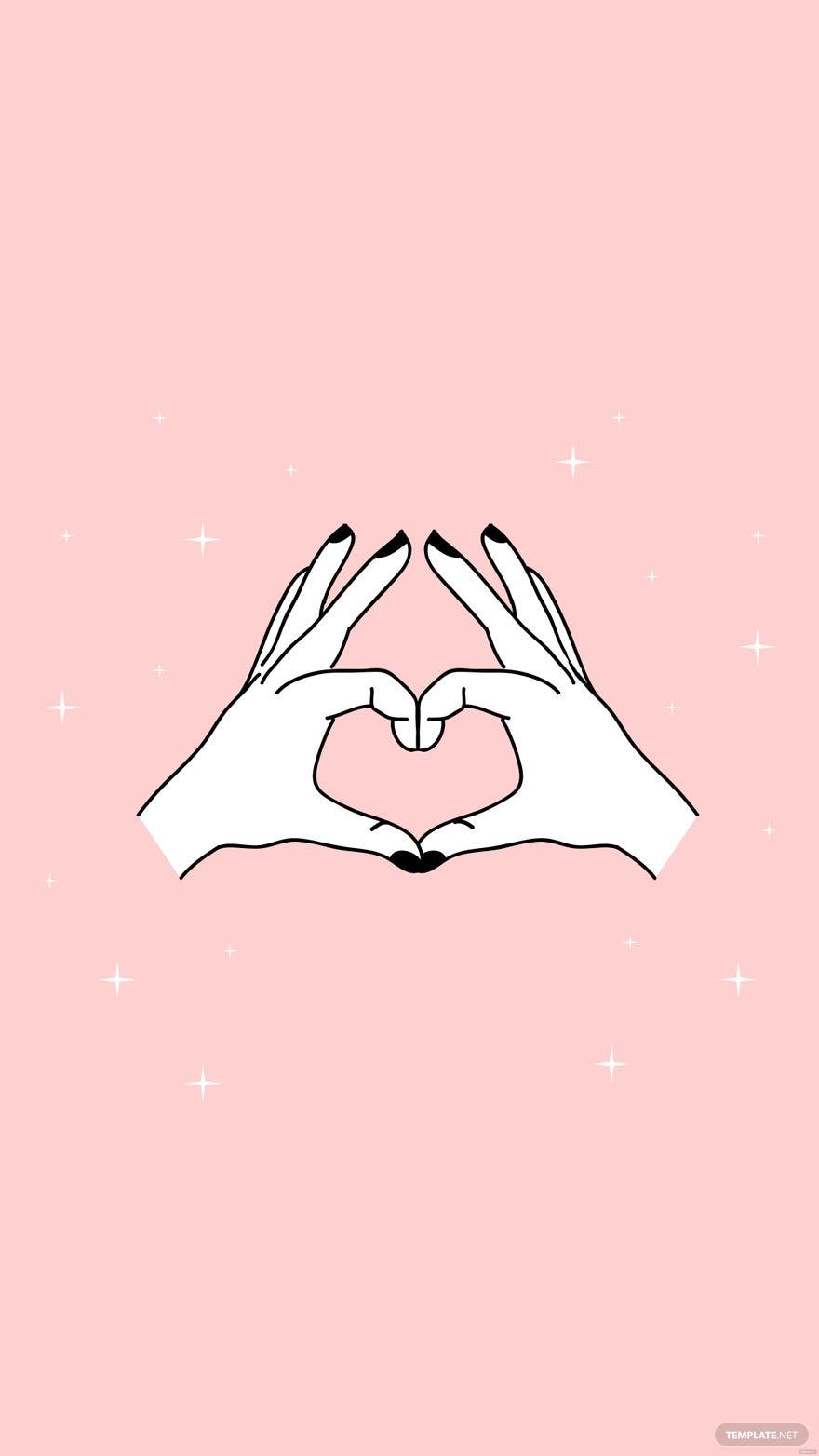 Two hands making a heart shape on pink background - Vector, kawaii