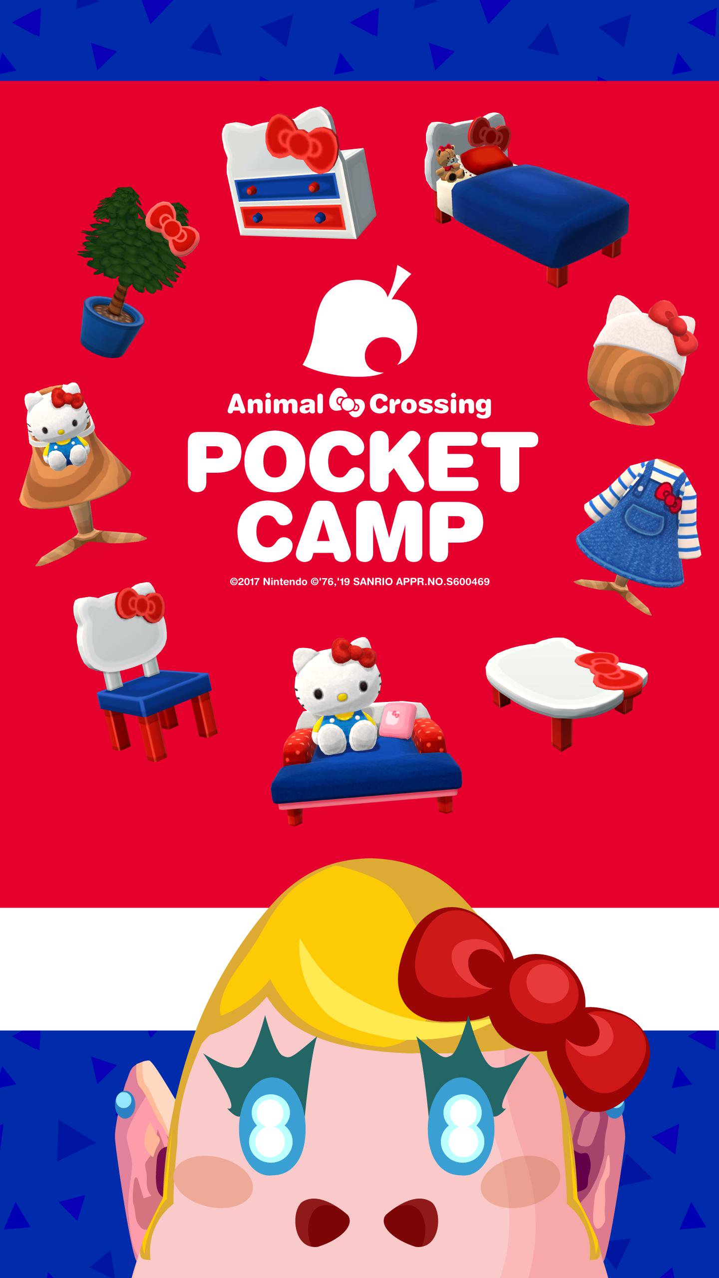 A poster with the words hello kitty pocket camp - Nintendo, Sanrio