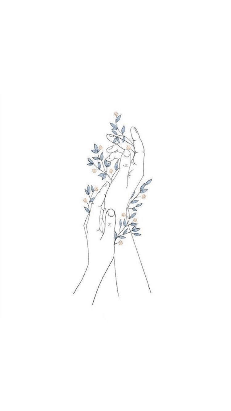 Aesthetic art of hands holding flowers on a white background - Illustration