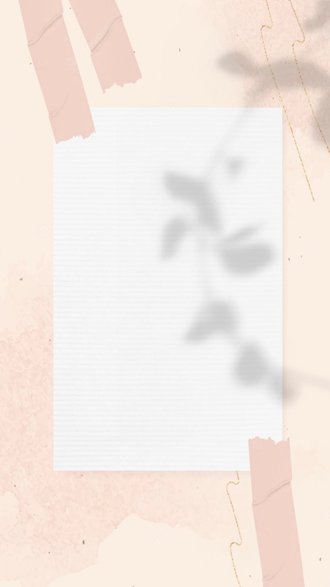 A white square on a peach background with a leaf shadow - Vector, paper
