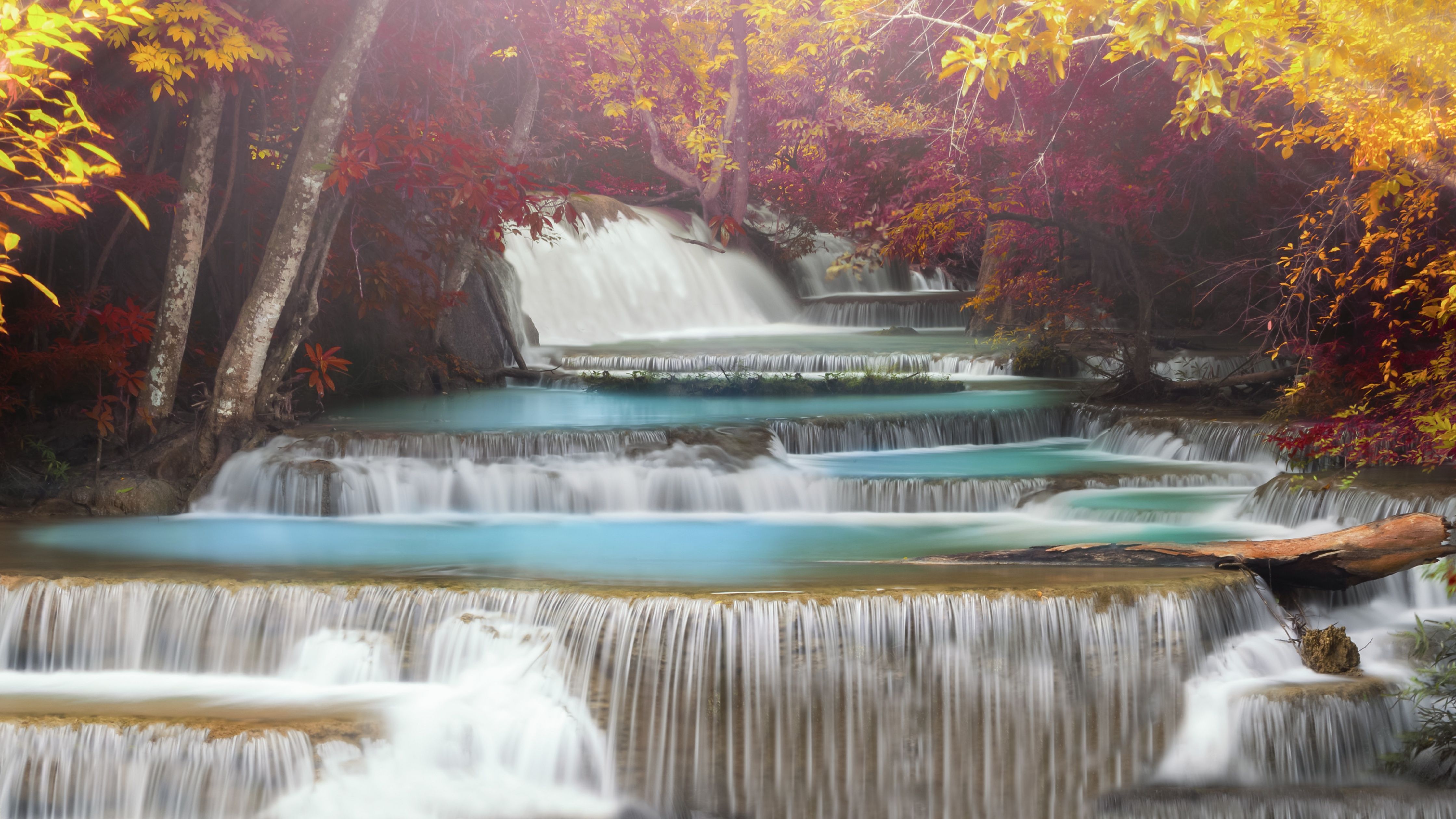 Erawan Falls Wallpaper 4K, Waterfall, Forest, Nature