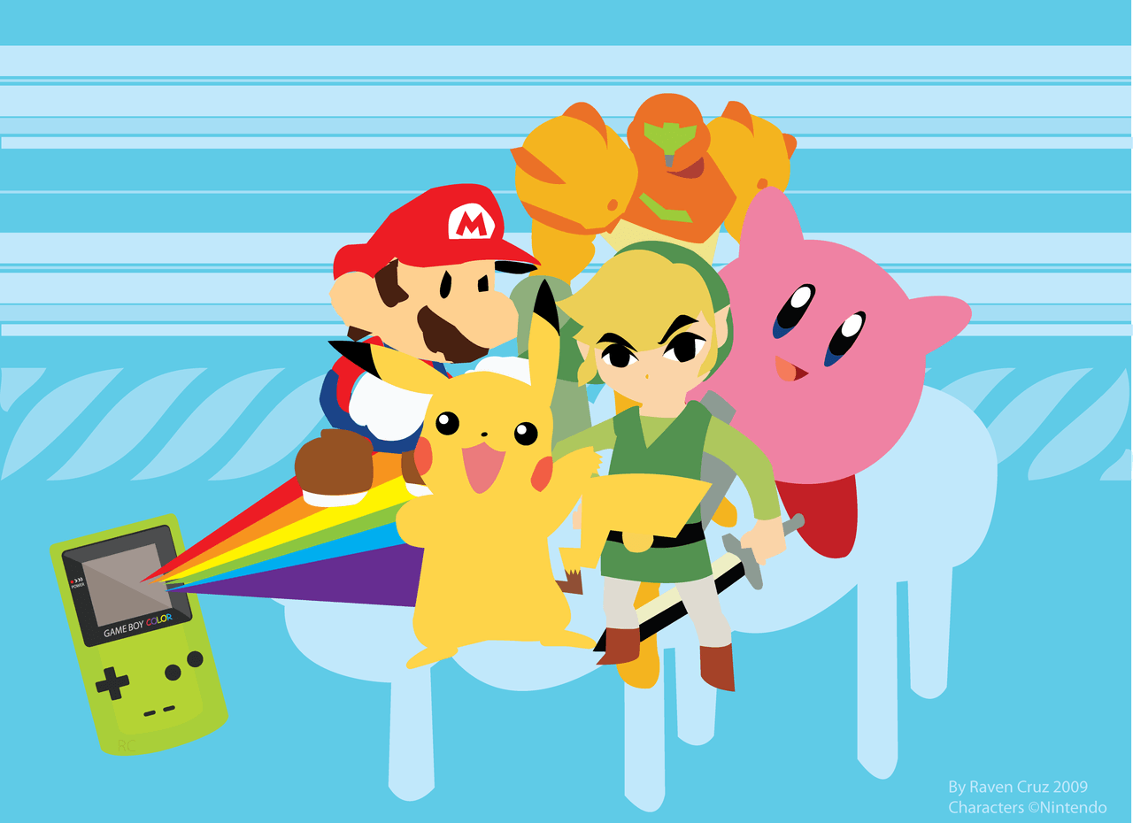 A group of cartoon characters are standing together - Nintendo