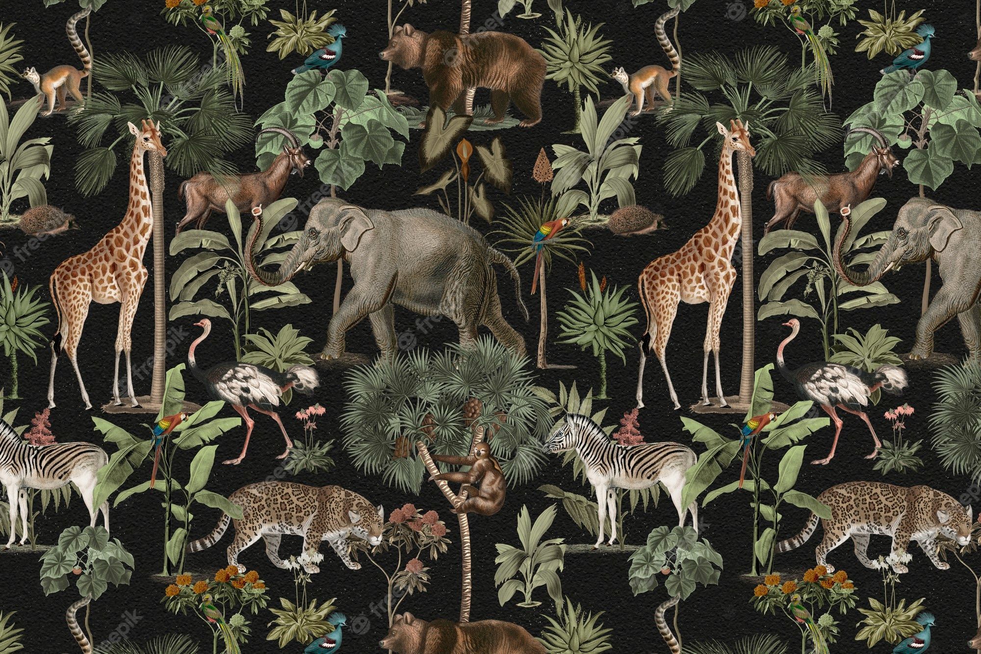 A wallpaper with animals in the jungle - Jungle