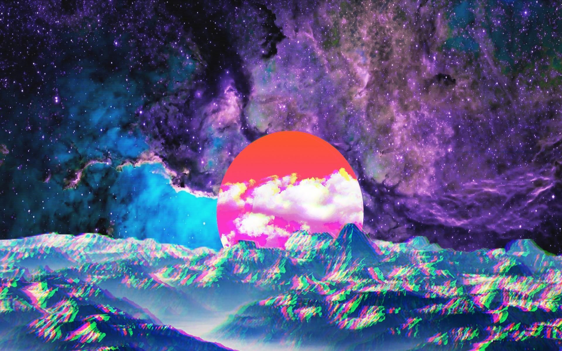 A purple and pink sunset over the mountains - 1920x1200, computer, neon purple, HD, sad, laptop, cool, depressing, 90s, VHS, Japan, Windows 95, space, planet, desktop, indigo