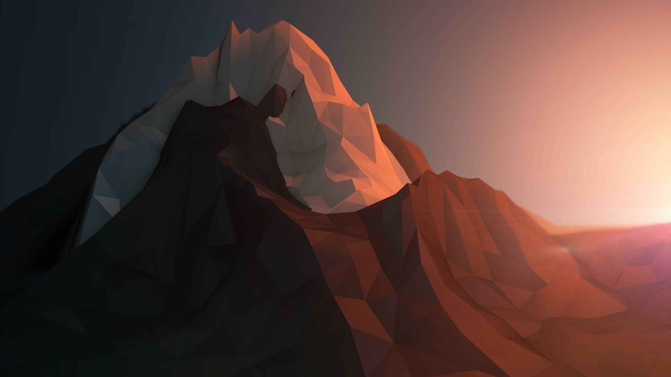 Low poly illustration of a mountain at sunset - Low poly