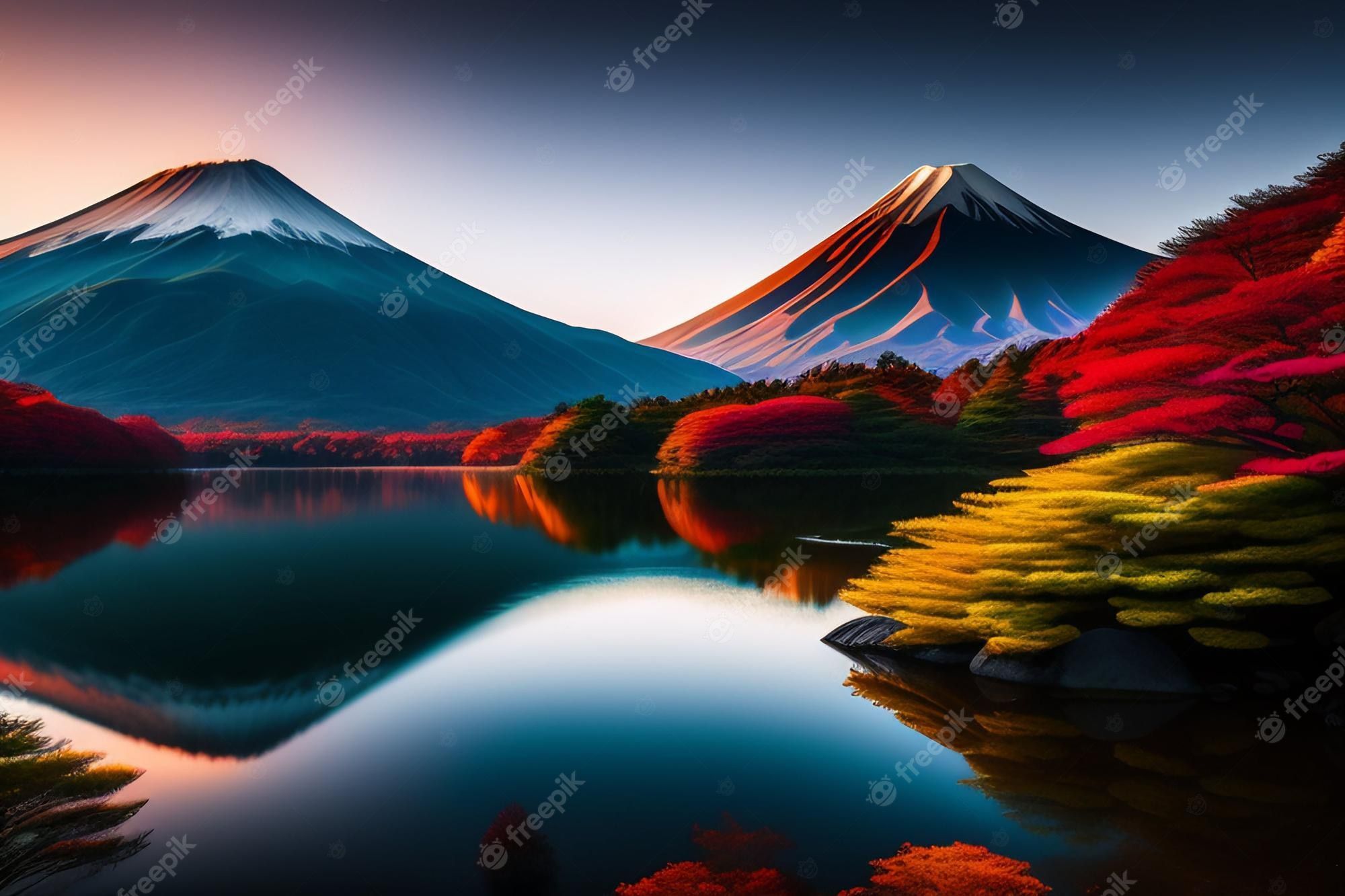 A beautiful mountain landscape with colorful trees and water - Lake