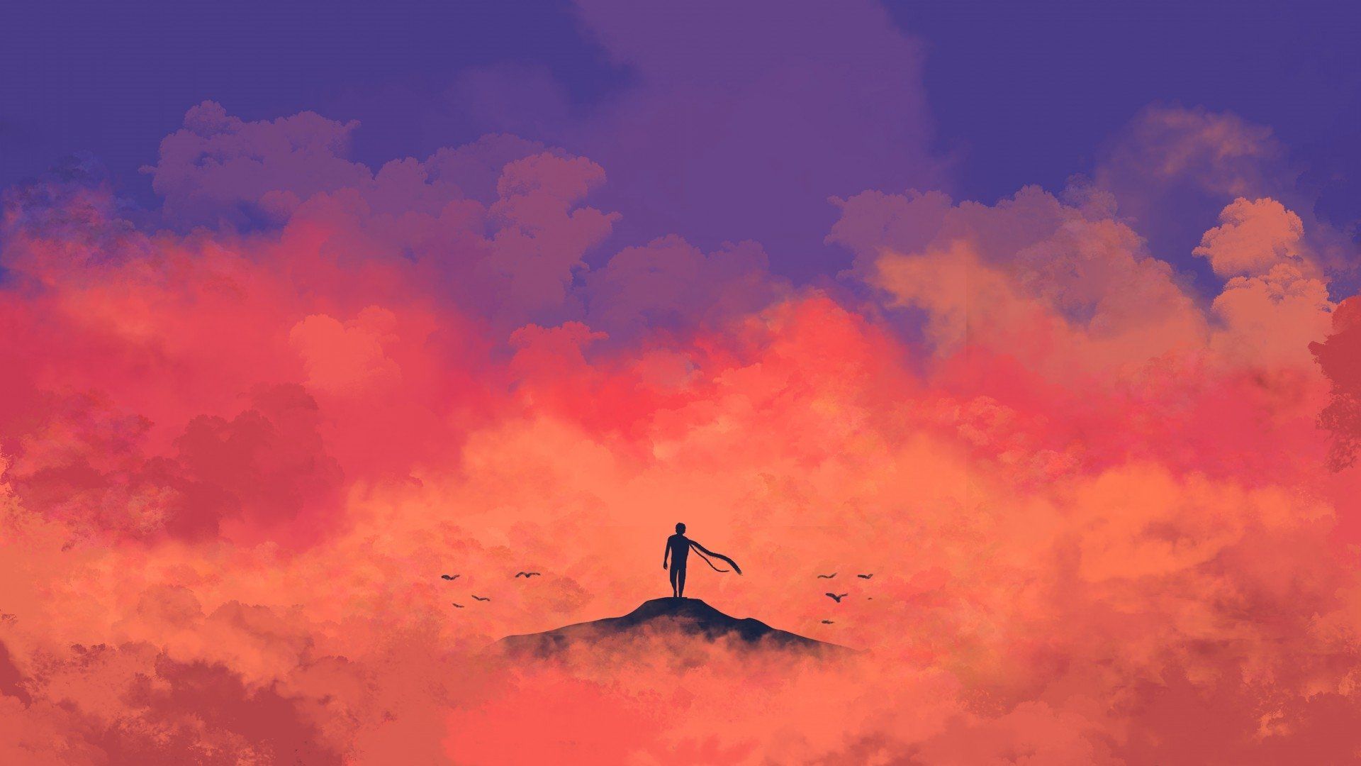 A painting of the sky with clouds and smoke - Orange, computer, smoke