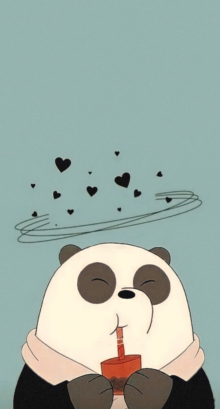 A panda bear with hearts and a straw - We Bare Bears