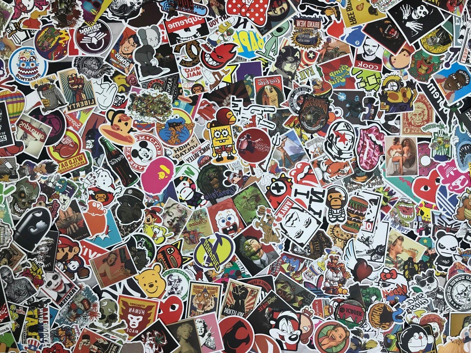 A large pile of stickers on a white background. - Skater