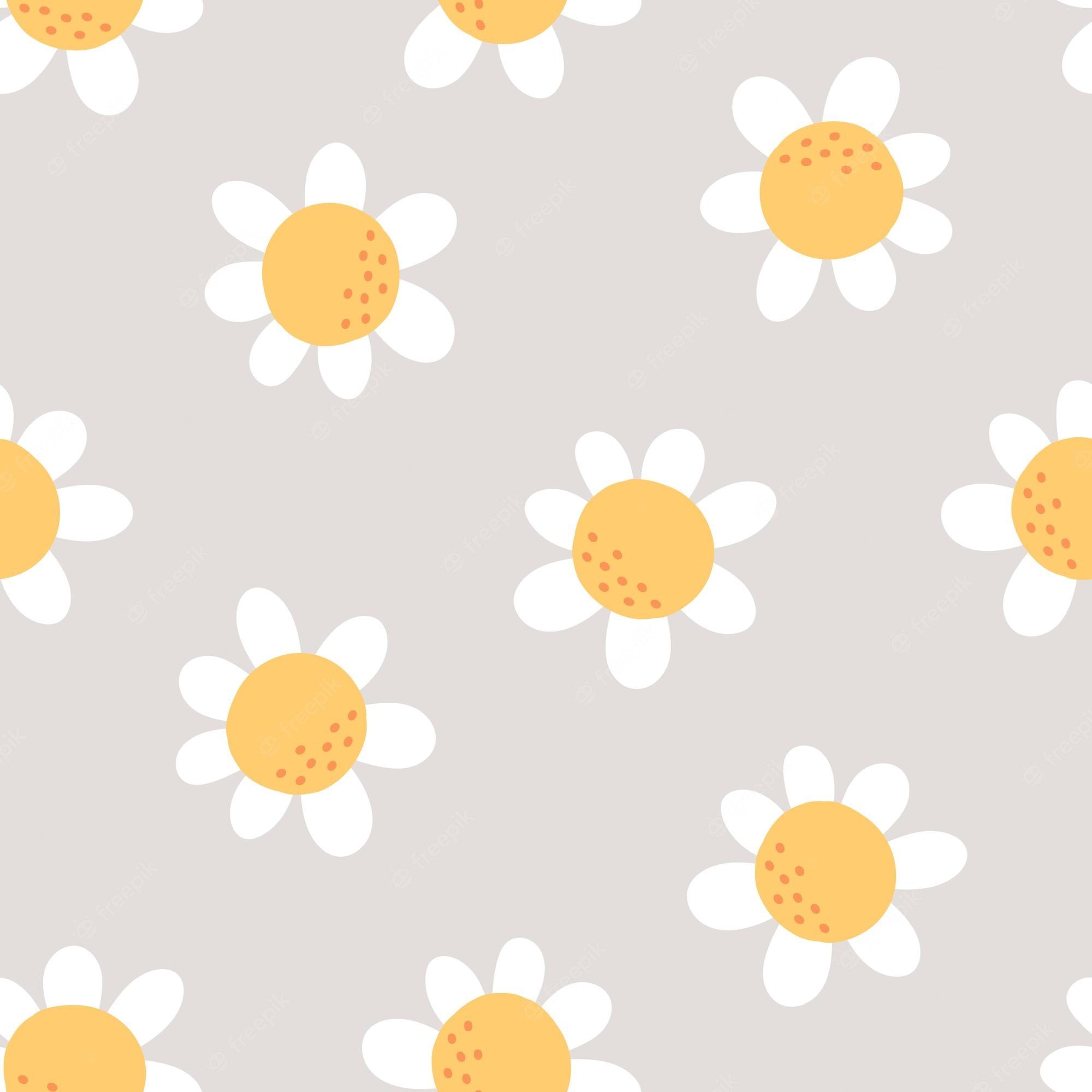 A pattern of white and yellow flowers on a grey background - Pattern
