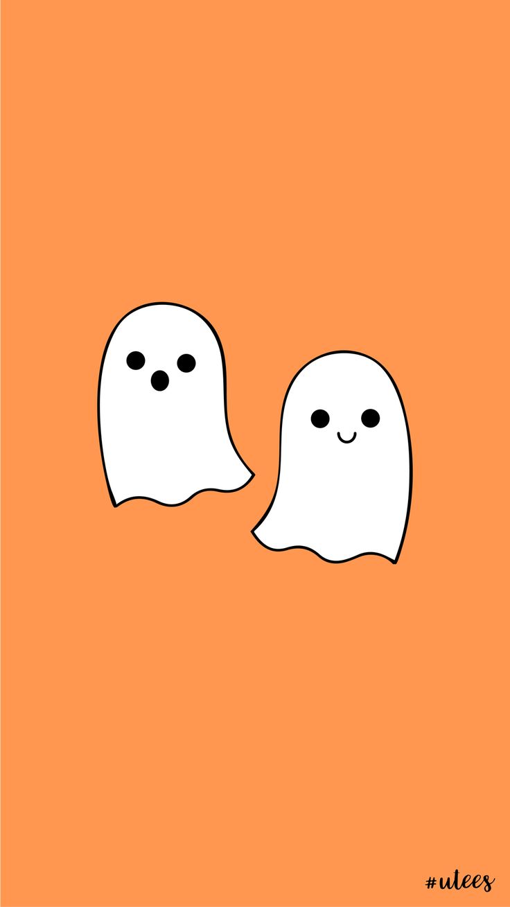 Halloween phone wallpaper with two ghosts on an orange background - Cute Halloween