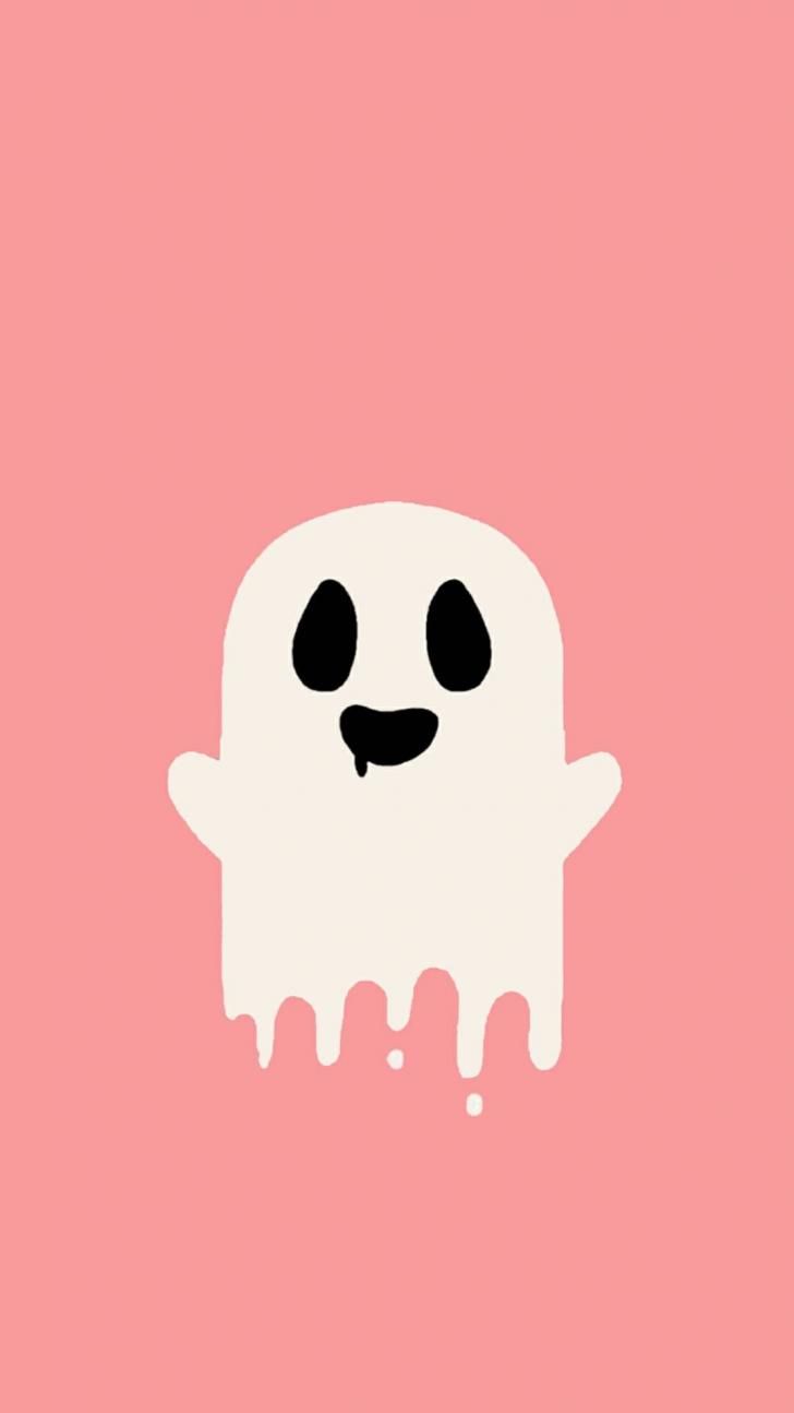 A ghost with a pink background - Cute Halloween