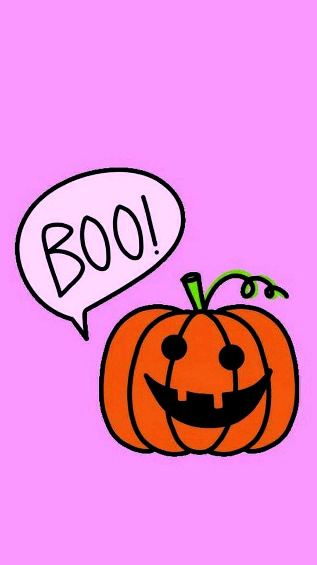 Halloween phone wallpaper, pink background, jack o lantern, says the word boo - Cute Halloween