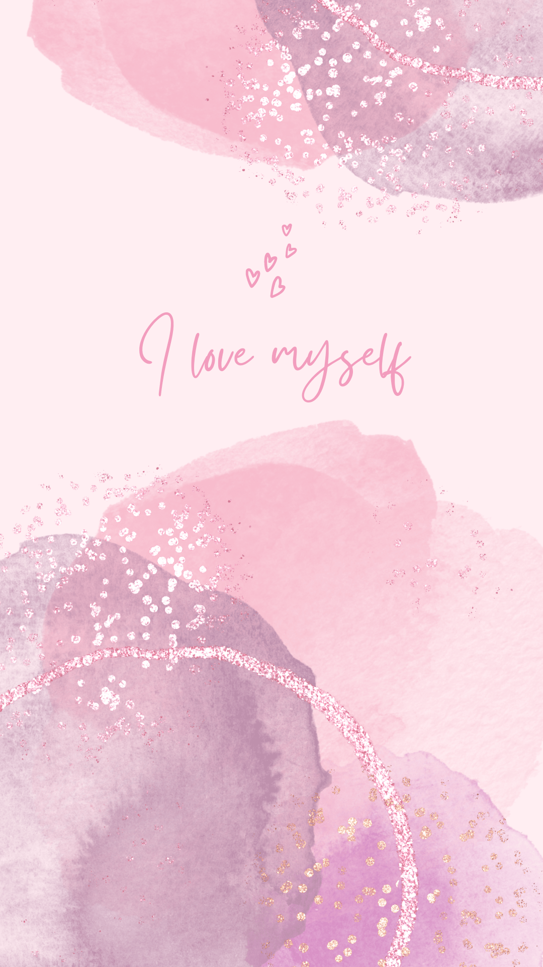 A pink and purple watercolor background with the words i love myself - Pink phone