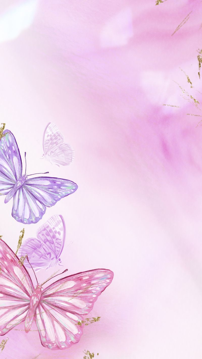 Aesthetic background with pink butterflies - Pink phone, violet, butterfly