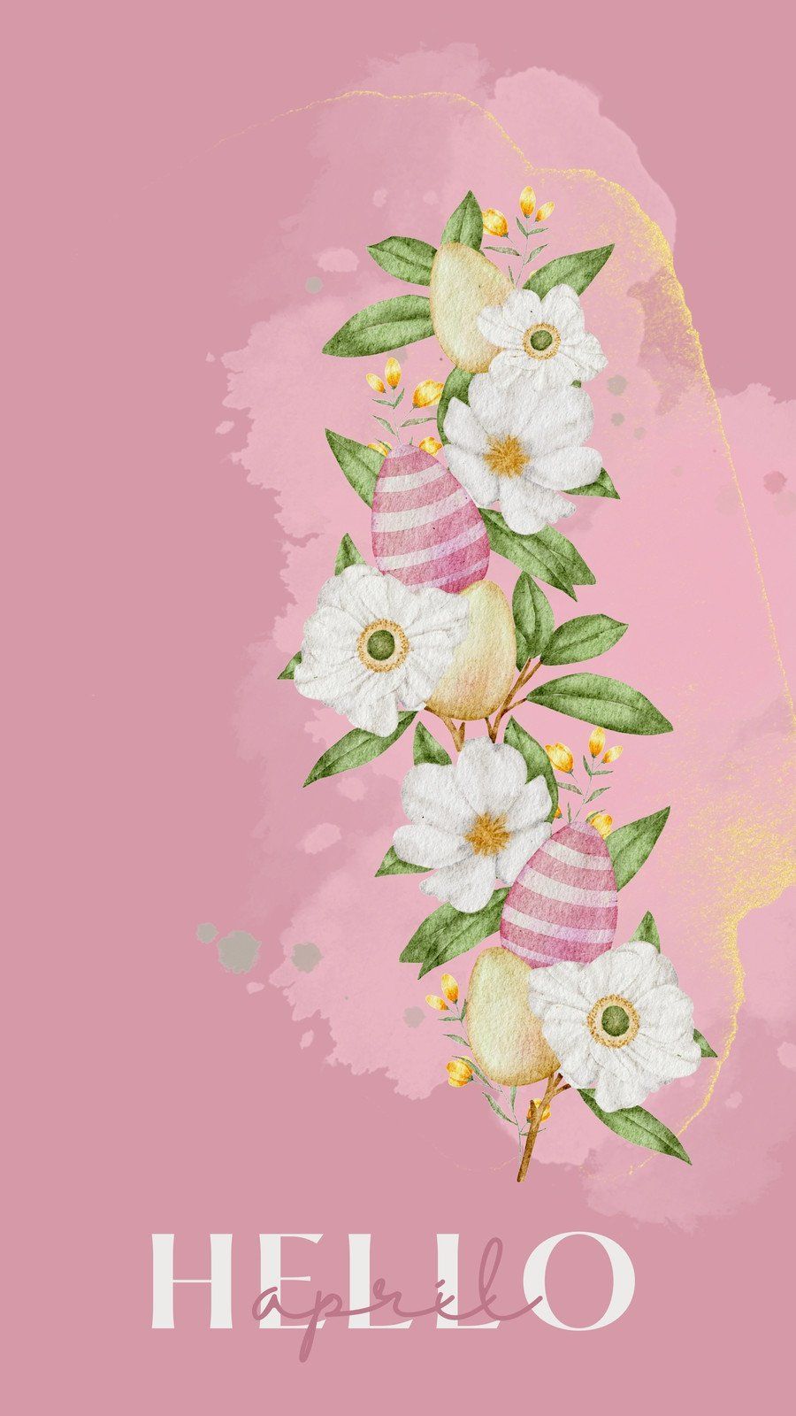 A pink background with white flowers and gold accents. - Pink phone, April