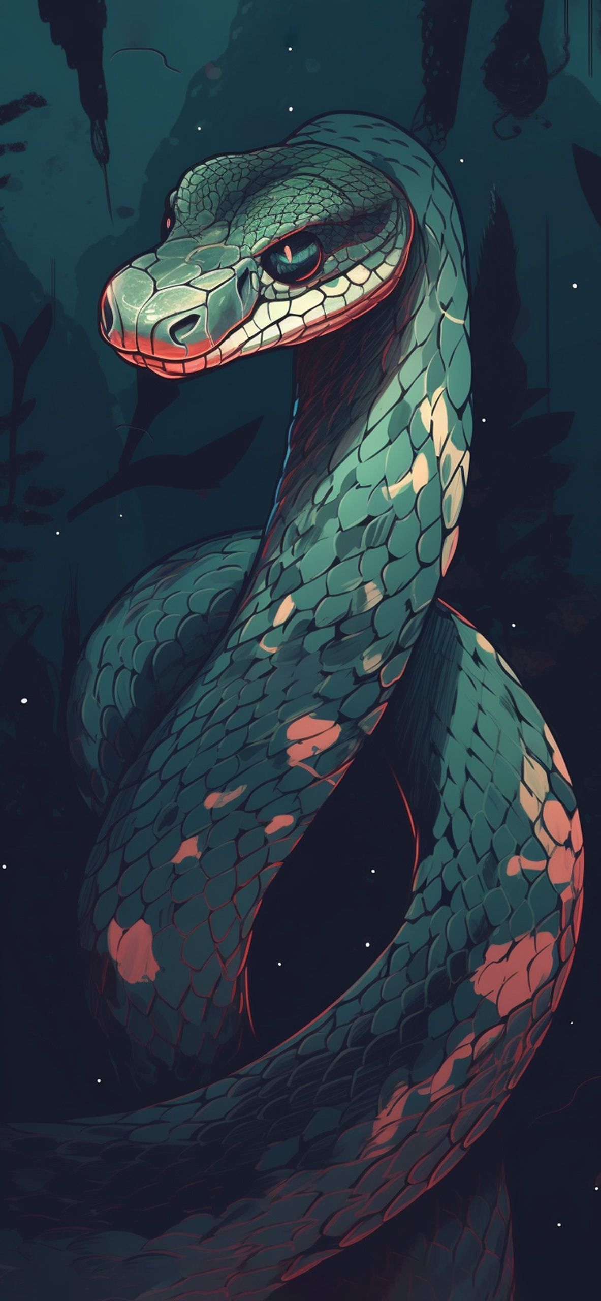 IPhone wallpaper with snake, in the dark, art - Snake