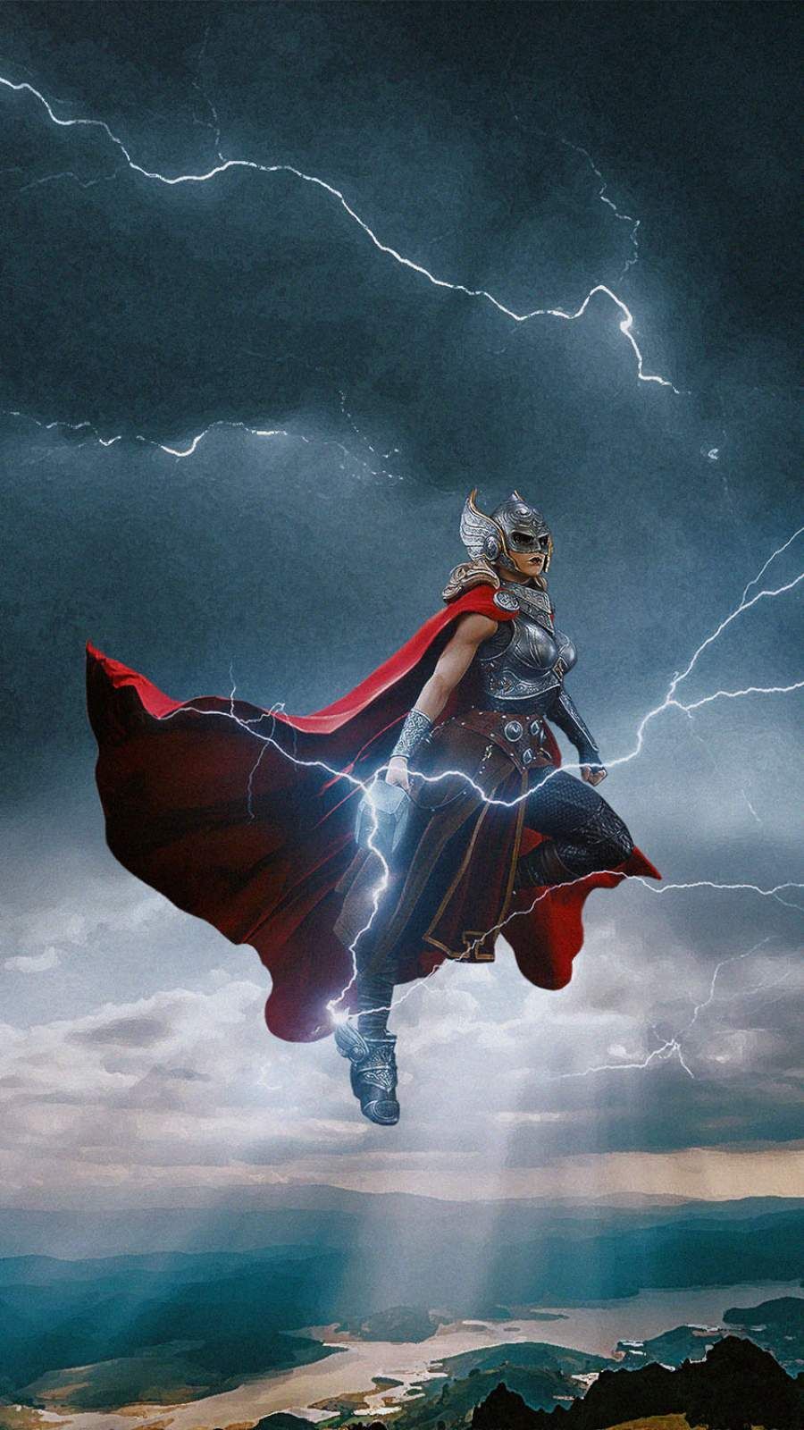 A person in the air with lightning - Thor