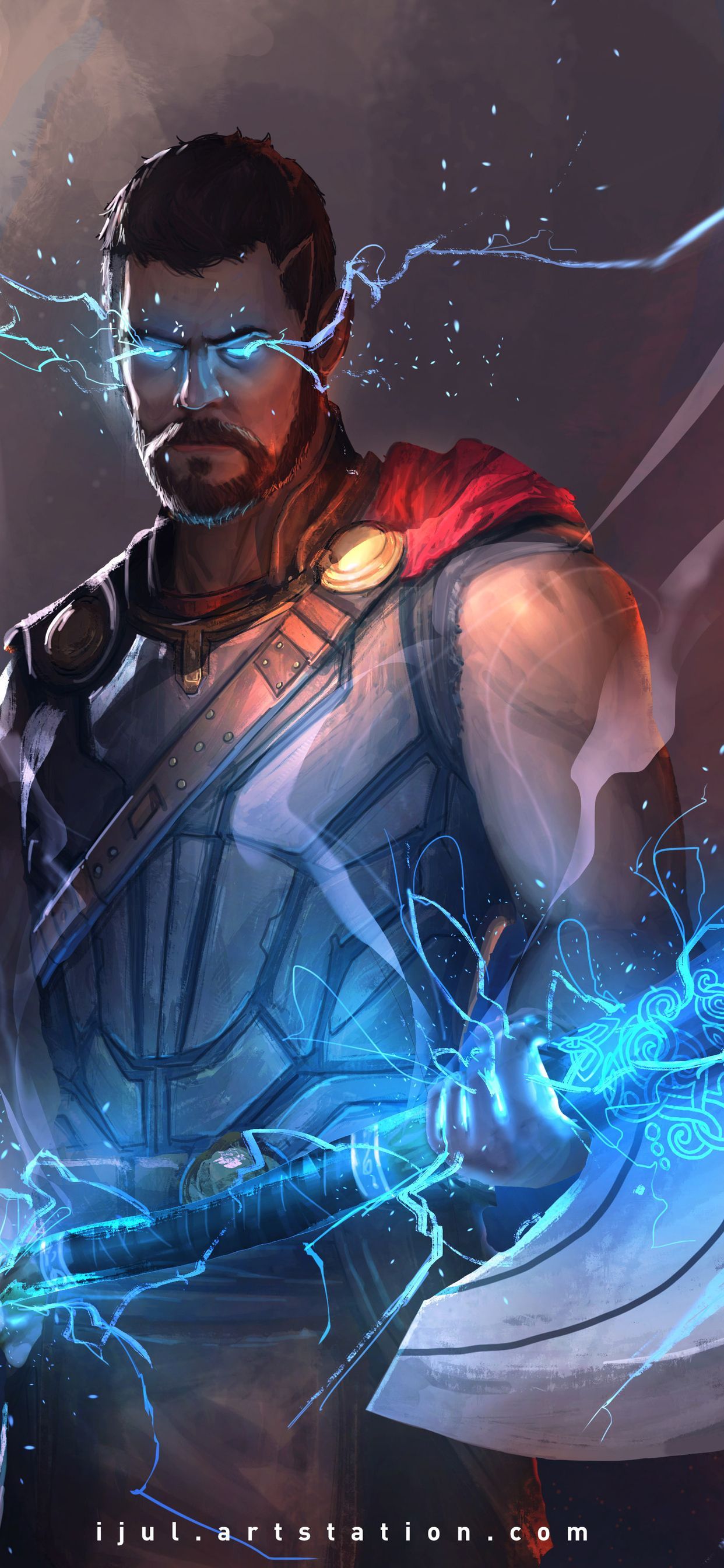 A man with blue eyes and holding an axe - Thor