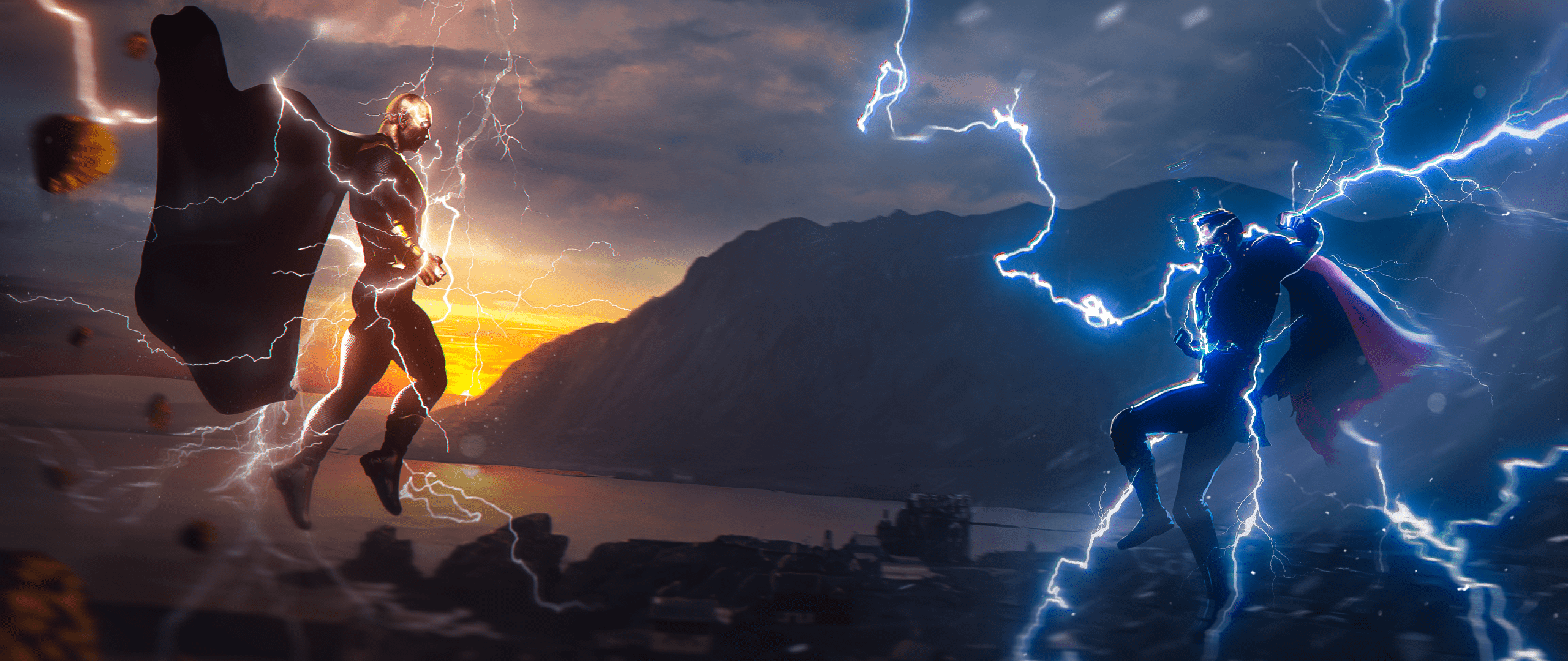 Black Adam vs Thor Wallpaper 4K, Crossover, Fusion, Graphics CGI