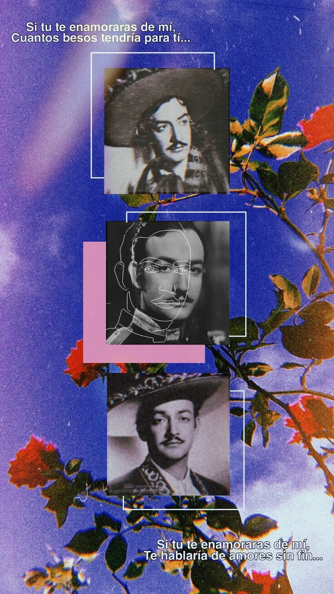 A poster with three men and flowers - Mexico