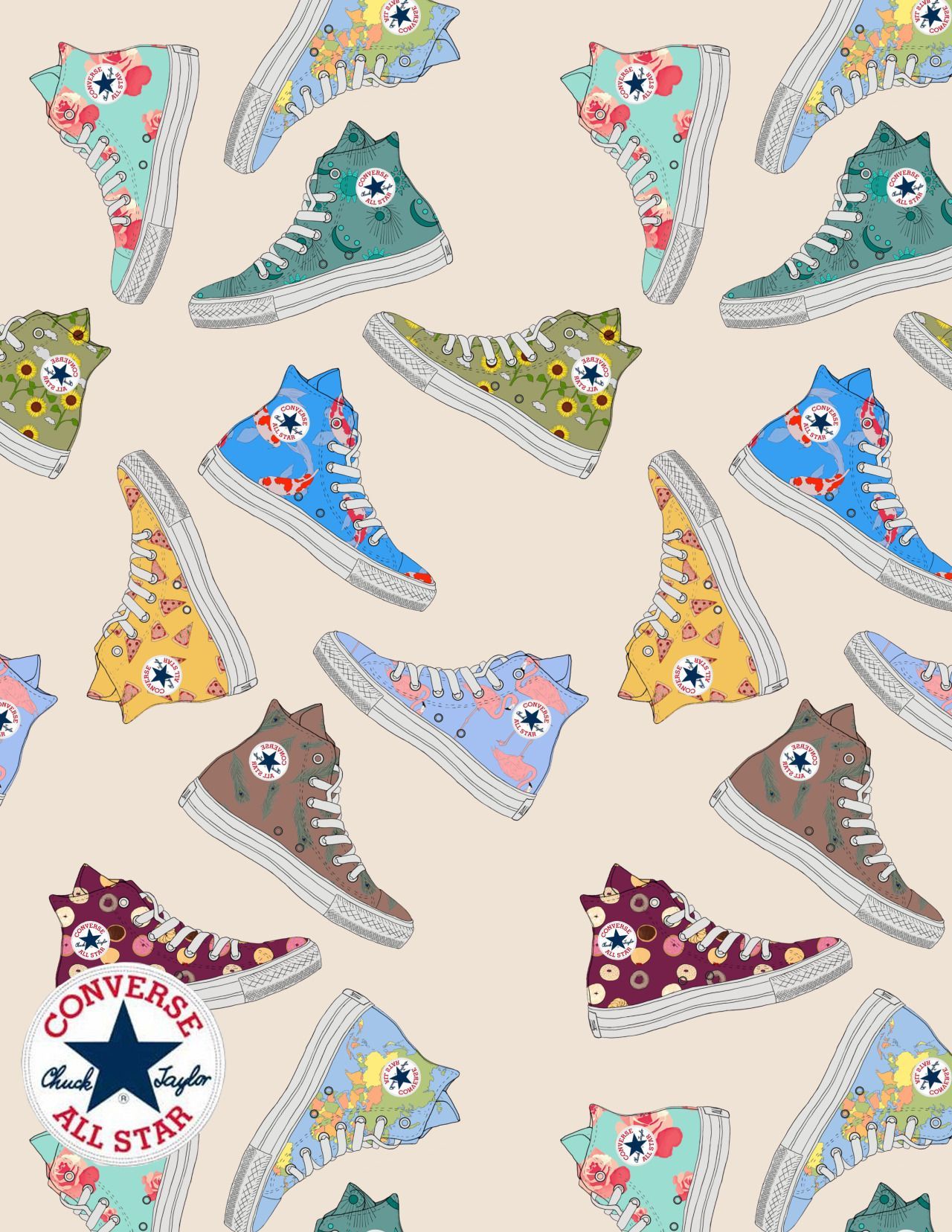 A pattern of sneakers with different colors and designs - Converse, pattern