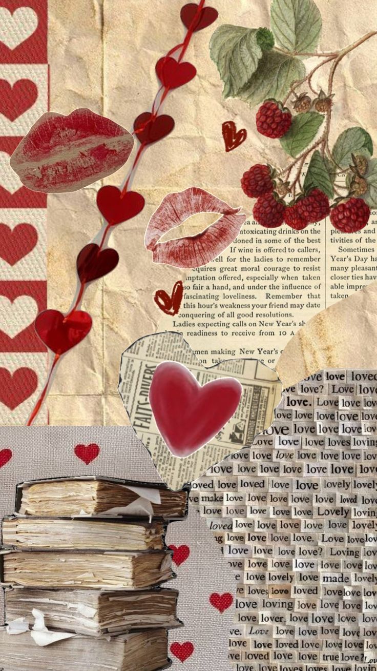 A collage of hearts and books - Lovecore