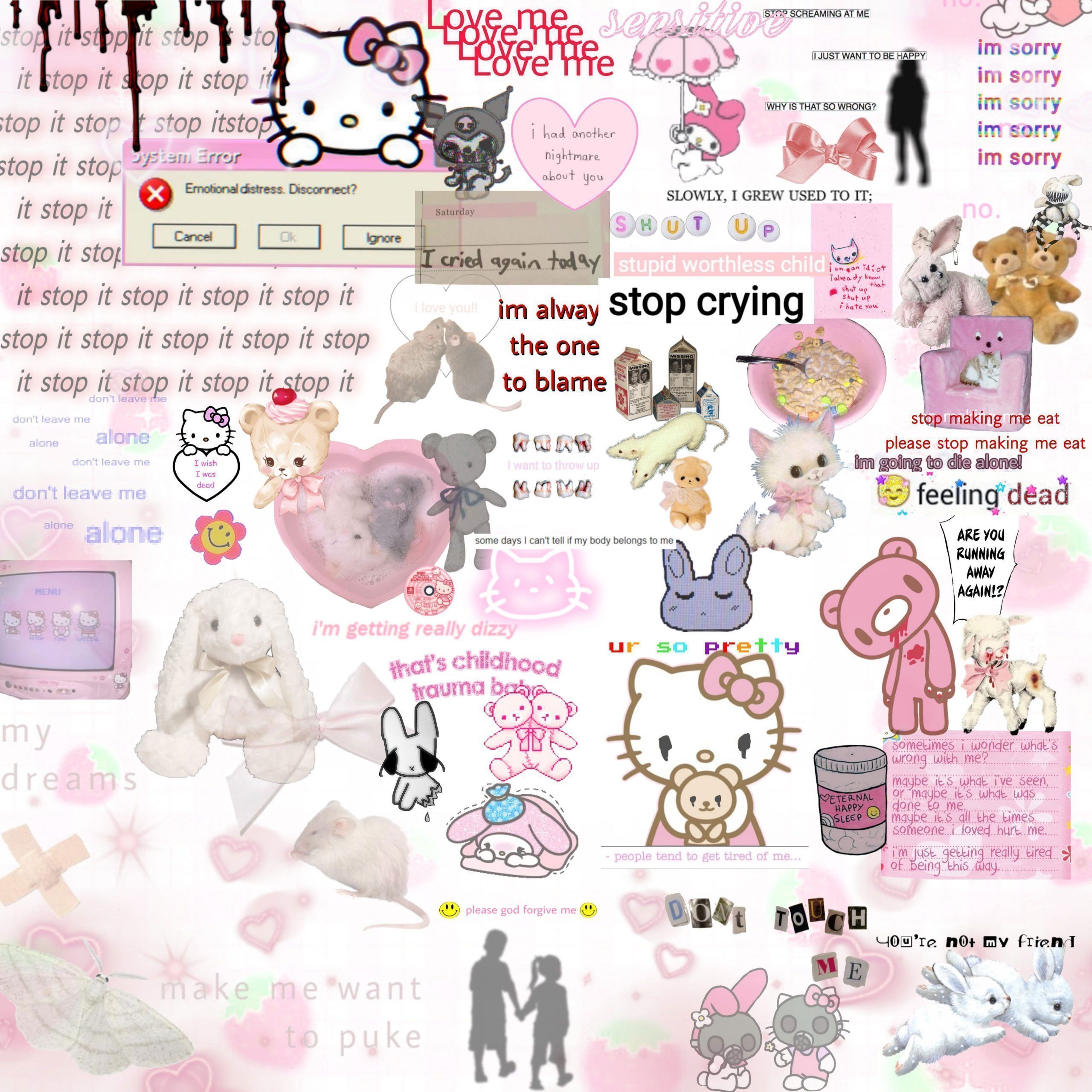 A collage of cute characters and pink aesthetics. - Animecore, traumacore