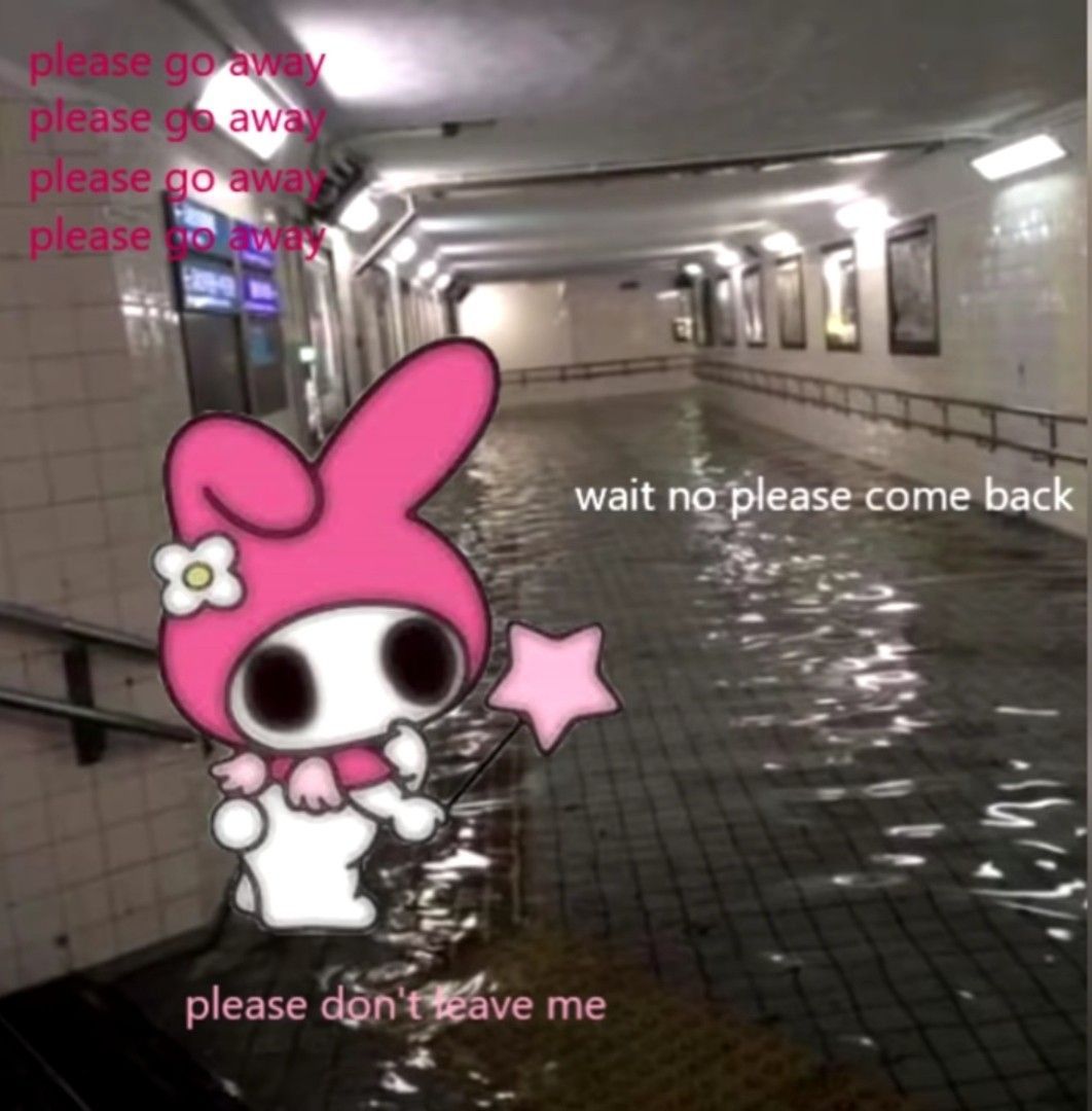 My Melody crying in a flooded hallway - Traumacore