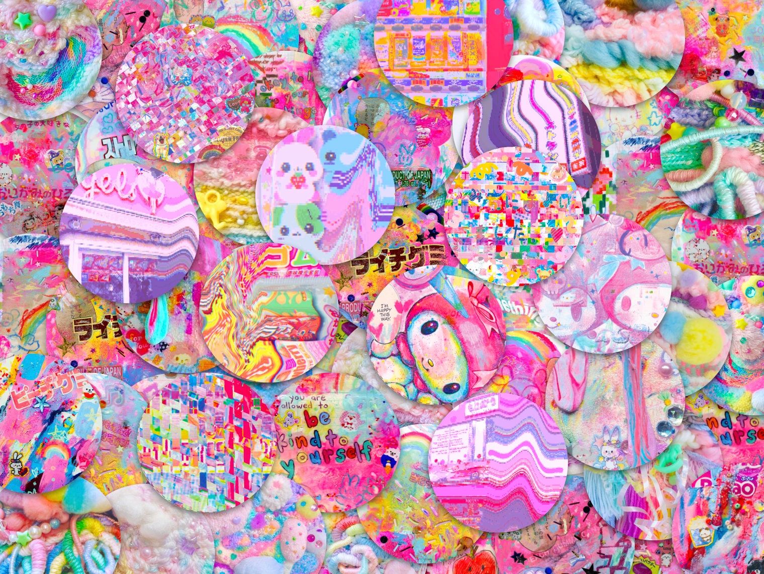 A wall of pastel colored kawaii stickers - Traumacore