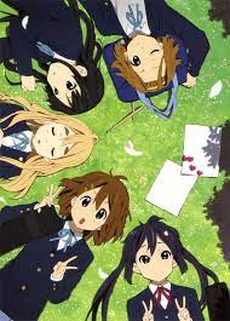 Anime girls in school uniforms laying on the grass - Animecore