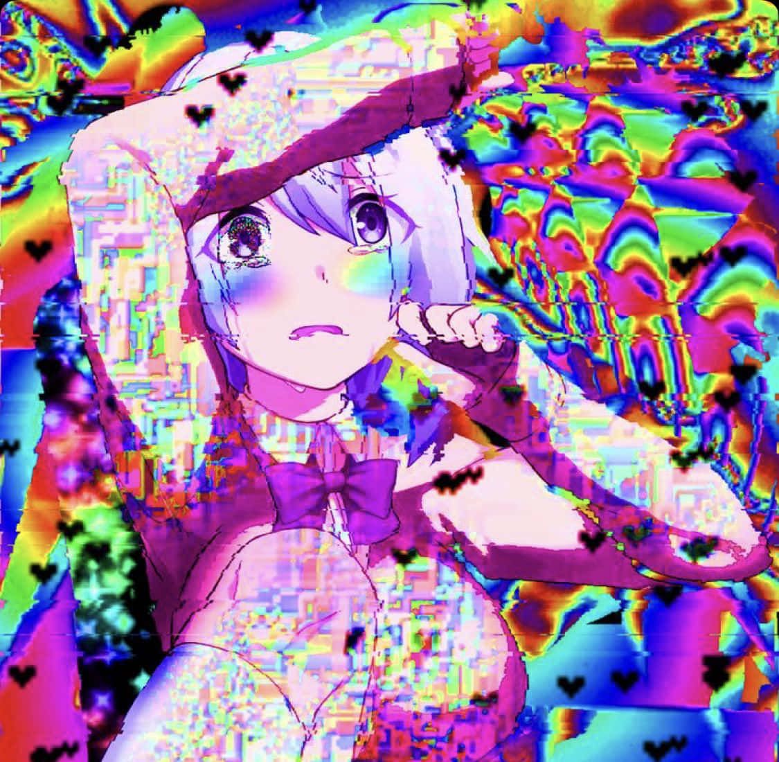 Anime girl in colorful psychedelic background - Animecore