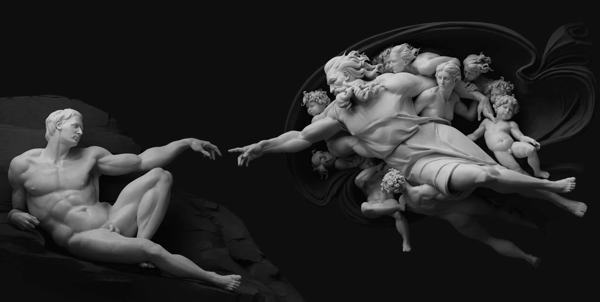 The creation of Adam, the biblical story of Adam and Eve, the first man and woman, in a surreal and dark version - The Creation of Adam
