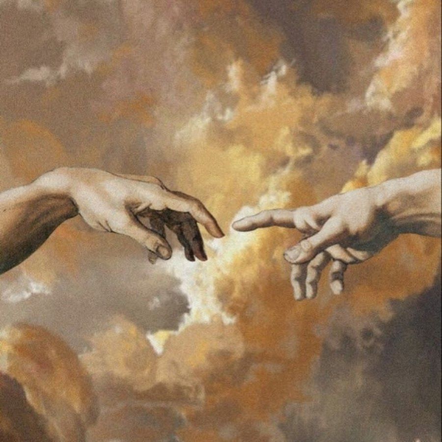 The Creation of Adam, by Michelangelo. Two hands reaching out to each other, one from God and one from Adam. - The Creation of Adam
