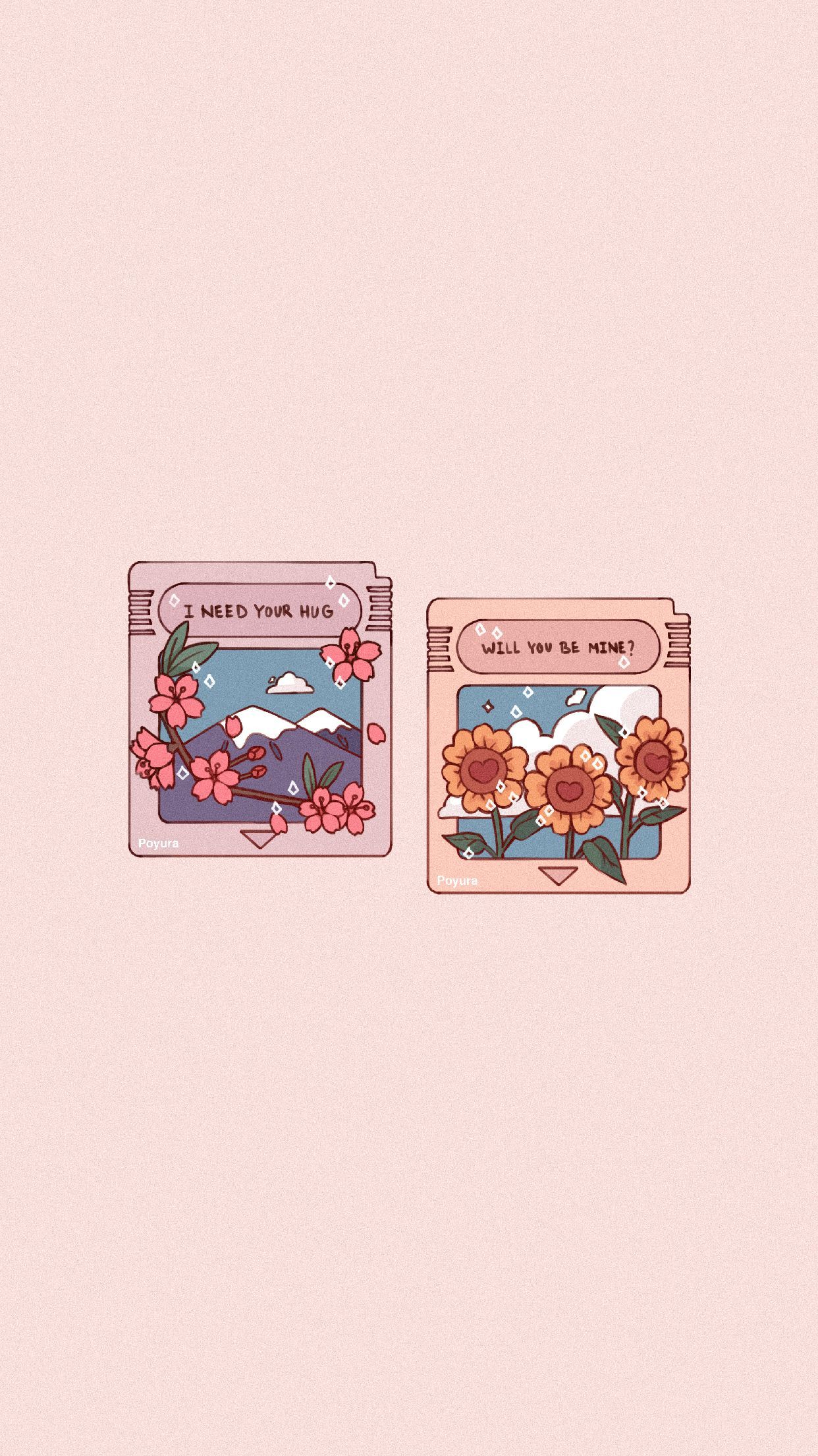 Two stickers with flowers and a sunset - Super Mario, kawaii