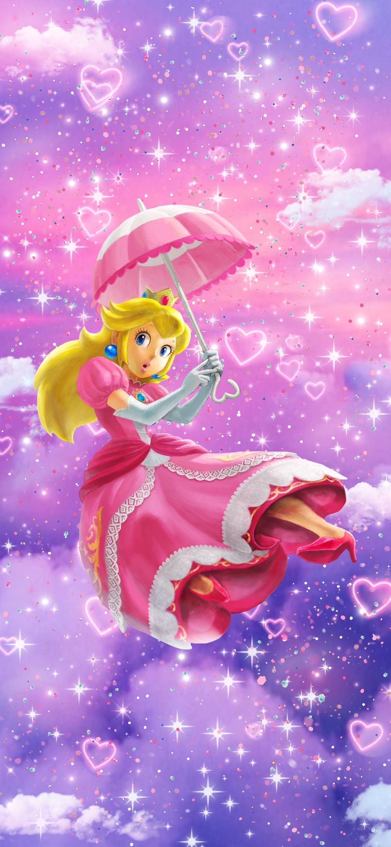 A cartoon character is flying through the sky - Princess Peach, Nintendo, Super Mario