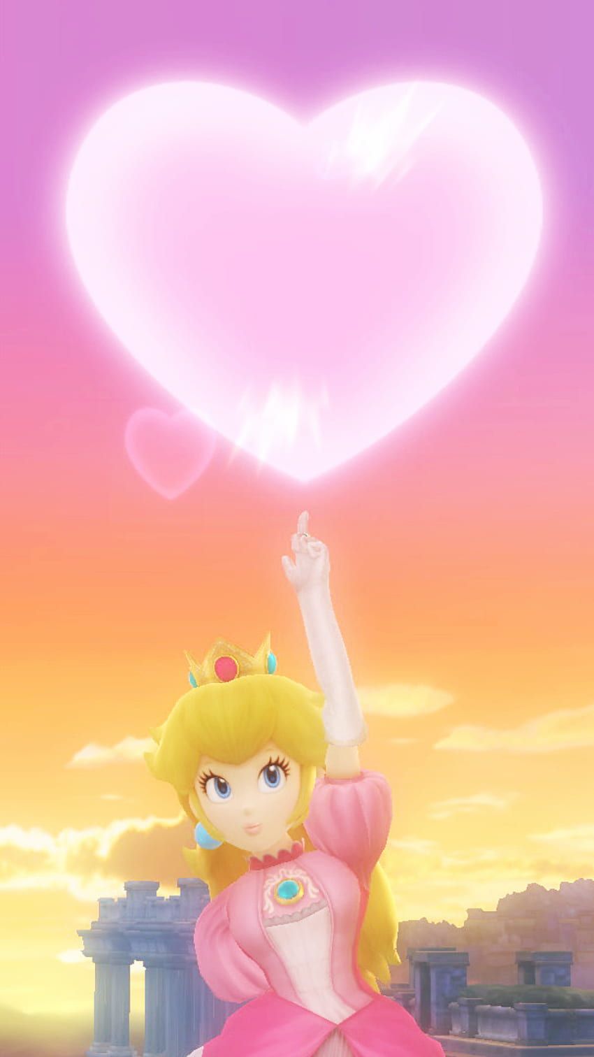 Princess Peach from Super Mario games, holding up a heart. - Princess Peach