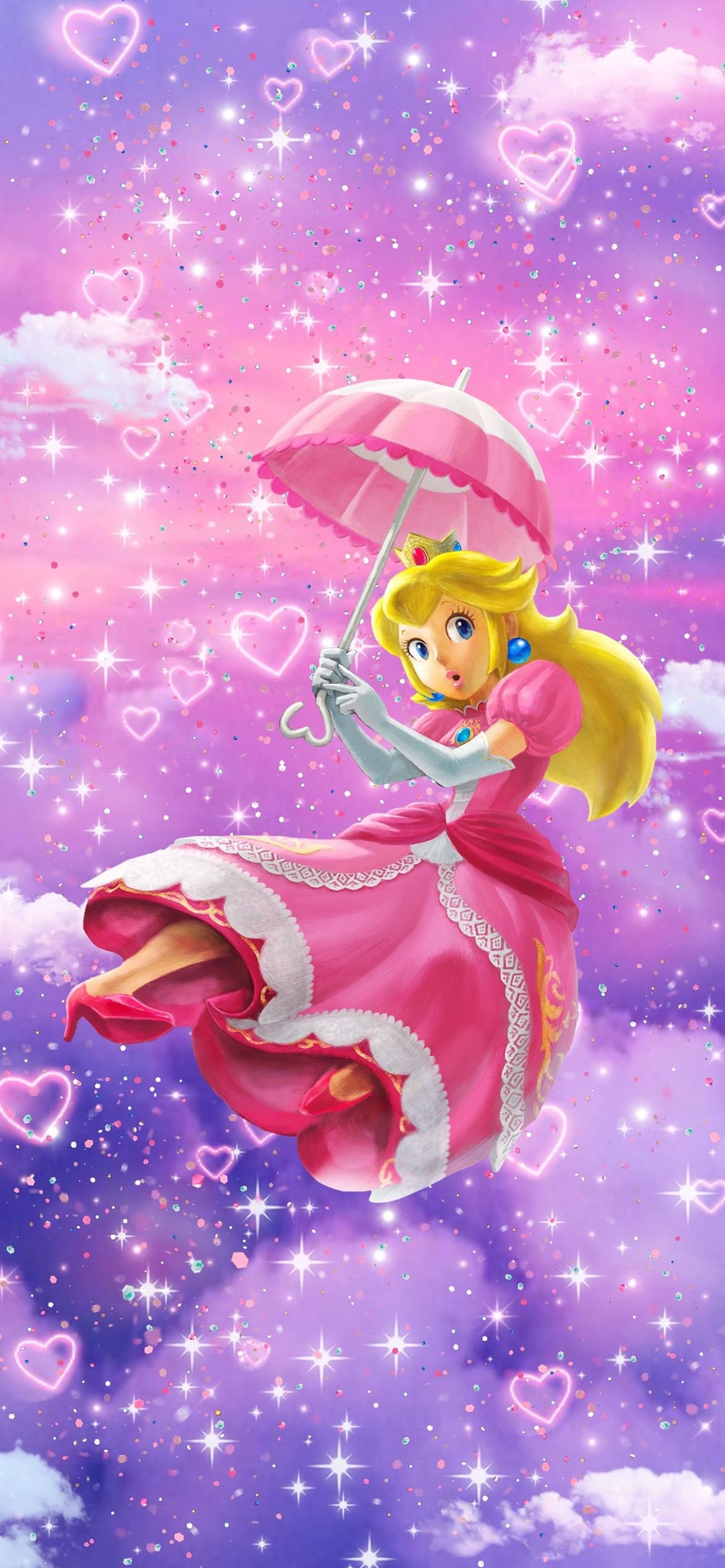 A cartoon character holding an umbrella in the sky - Princess Peach