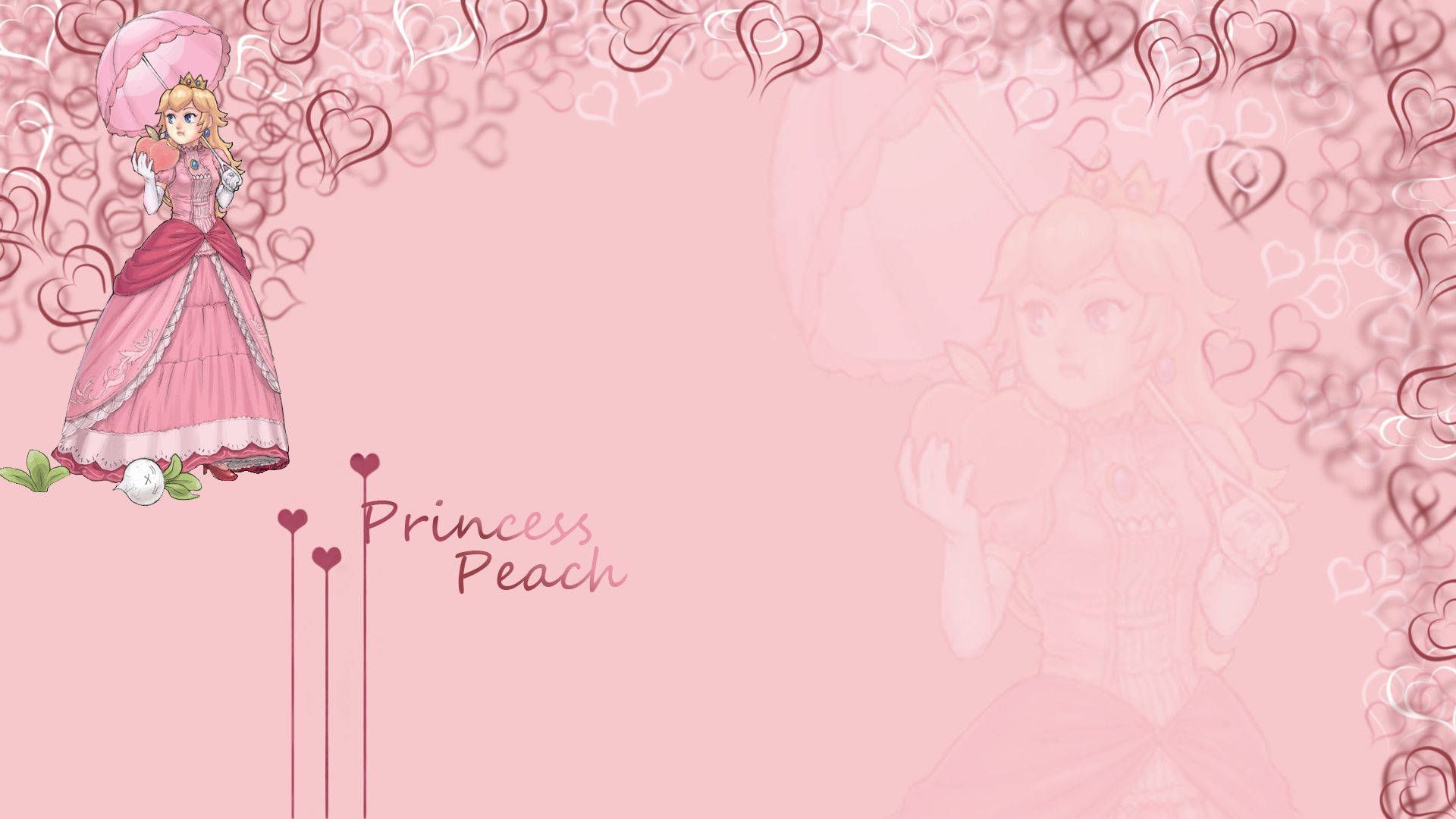 A pink background with Princess Peach's name on it - Princess Peach, Super Mario