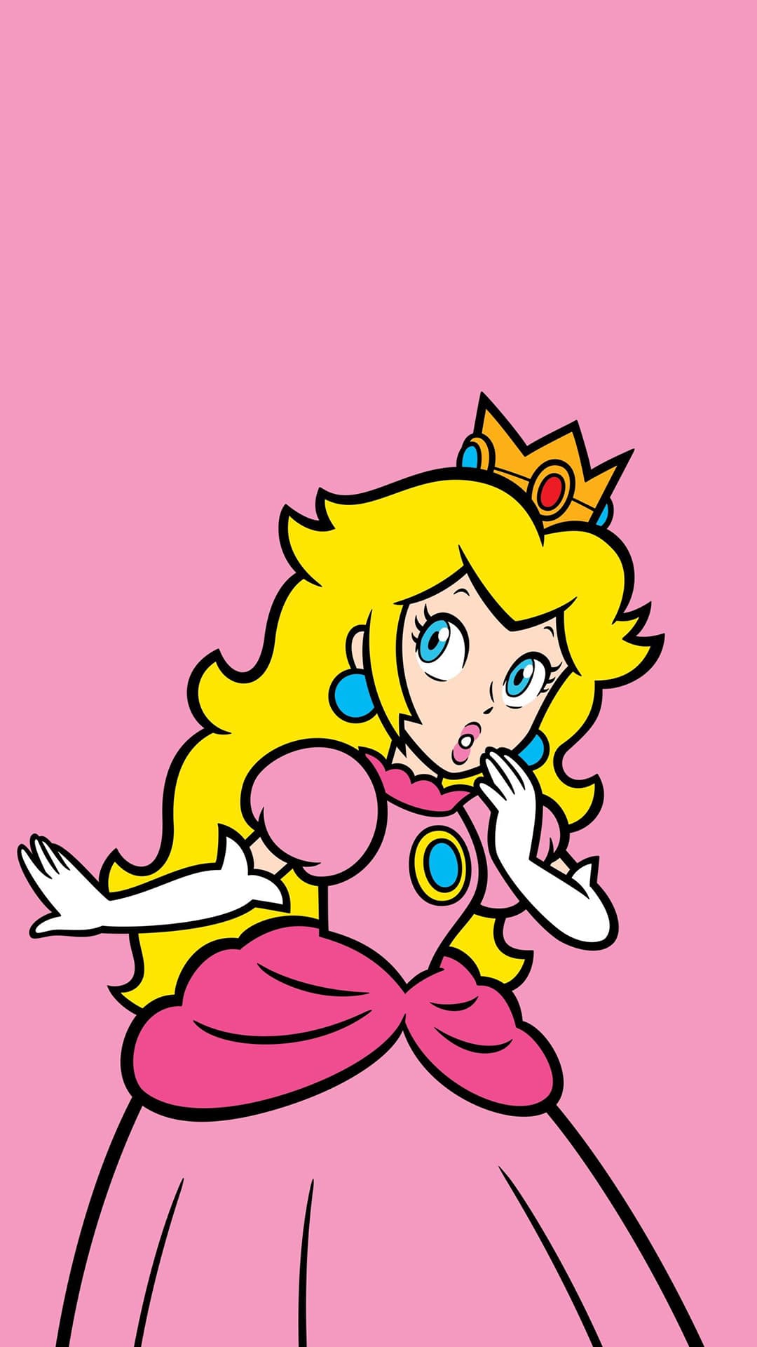 The princess peach is wearing a pink dress and has her hand on one side - Princess Peach