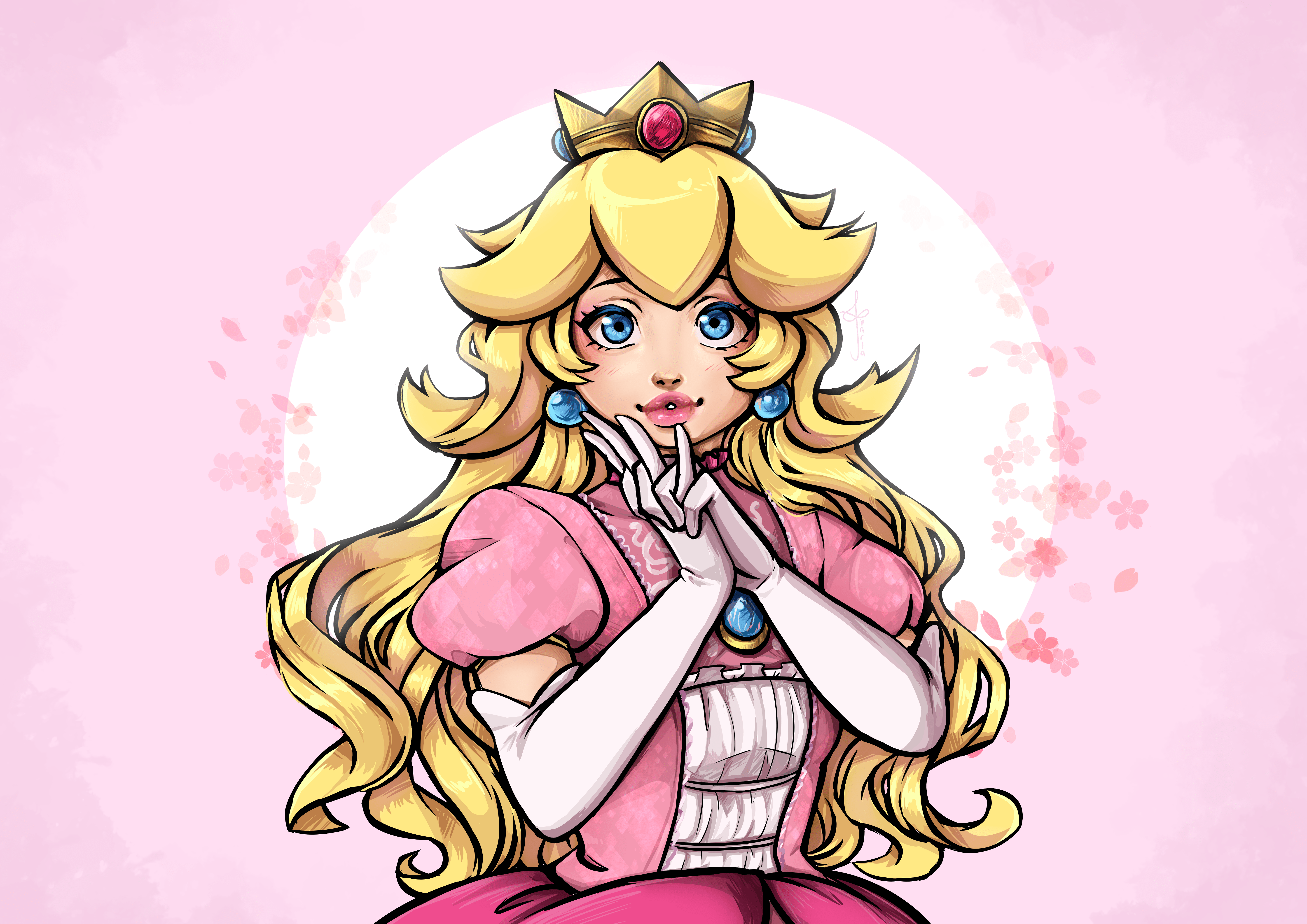 Princess Peach from the Mario franchise, wearing a pink dress and a tiara. - Princess Peach