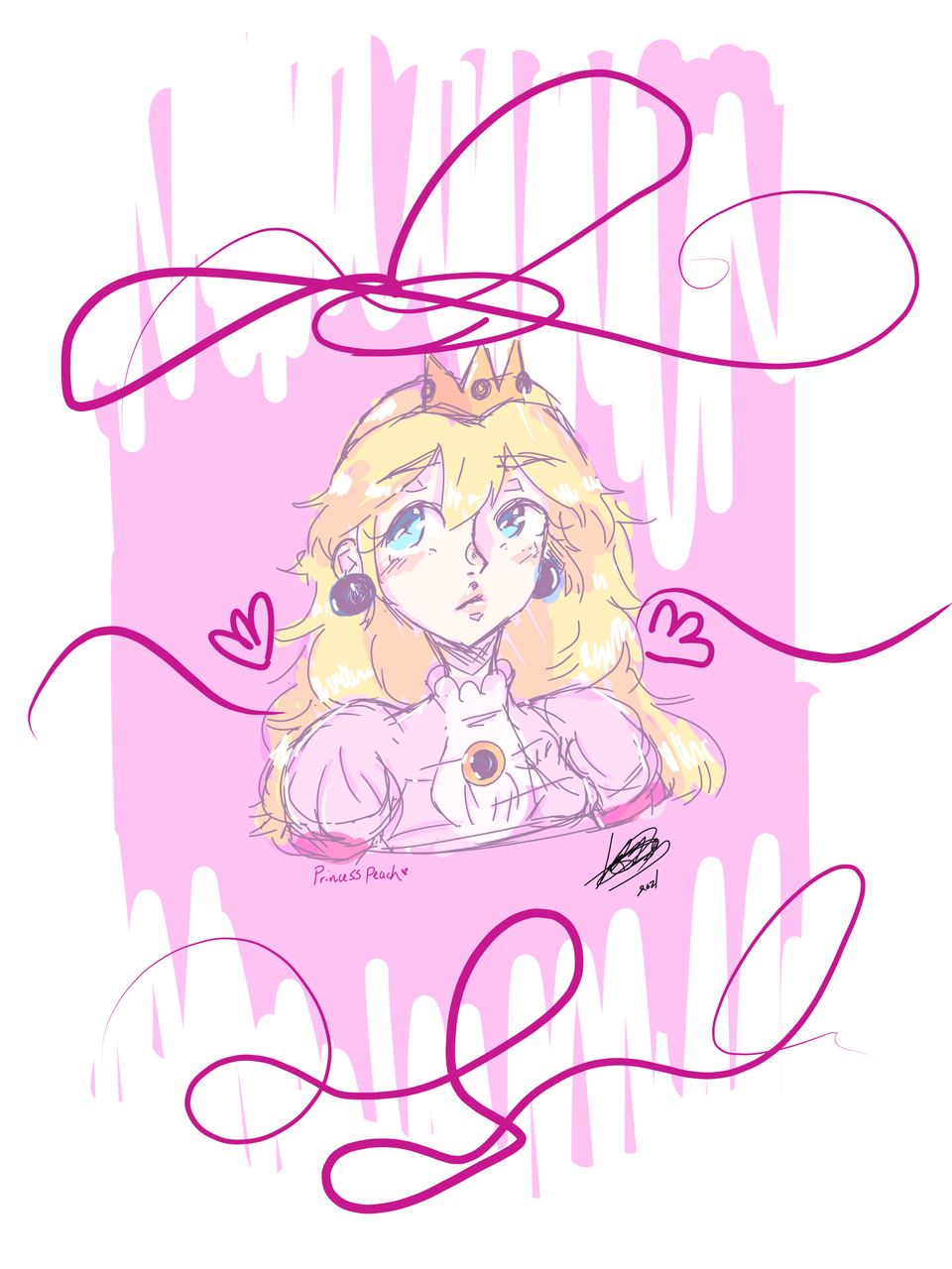 A drawing of princess peach with hearts around her - Princess Peach