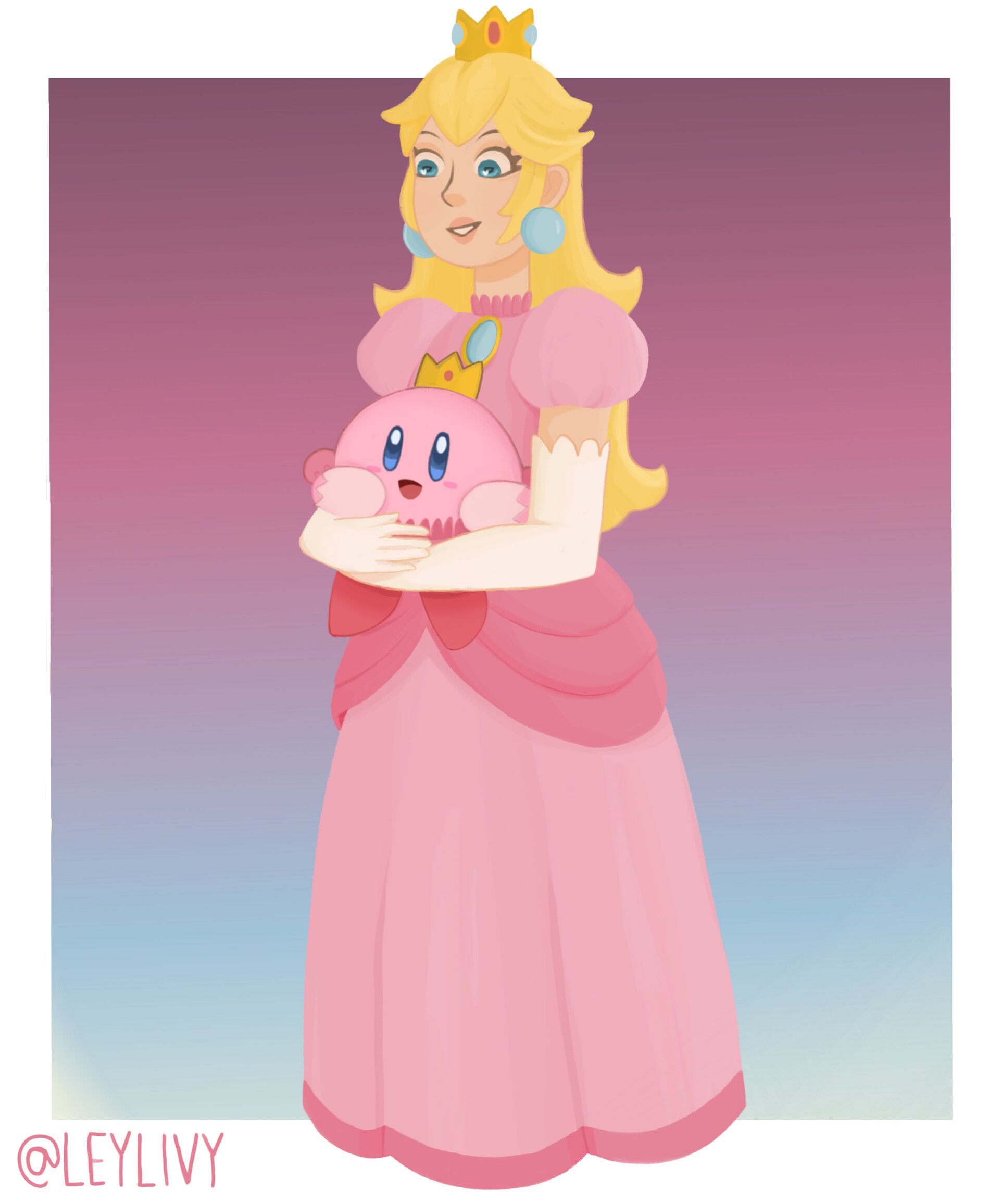 A cartoon character in pink dress holding something - Princess Peach