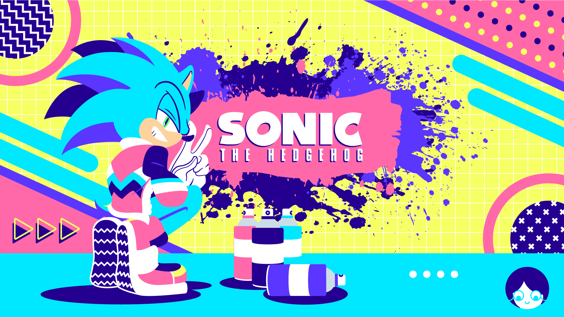 A digital art piece of Sonic the Hedgehog with a colorful and abstract background. - Sonic