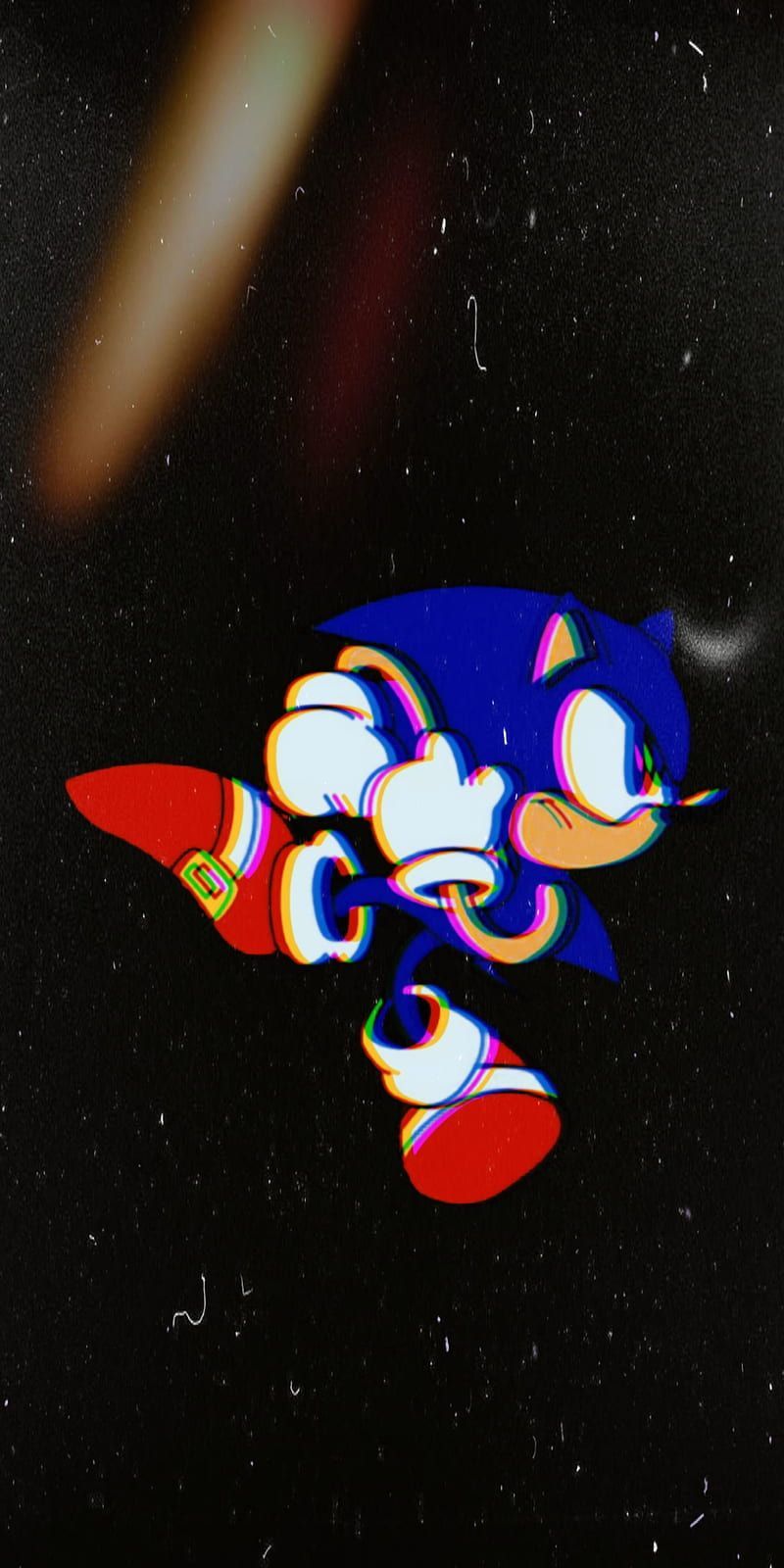 A photo of a colorful image of a hedgehog on a black background - Sonic