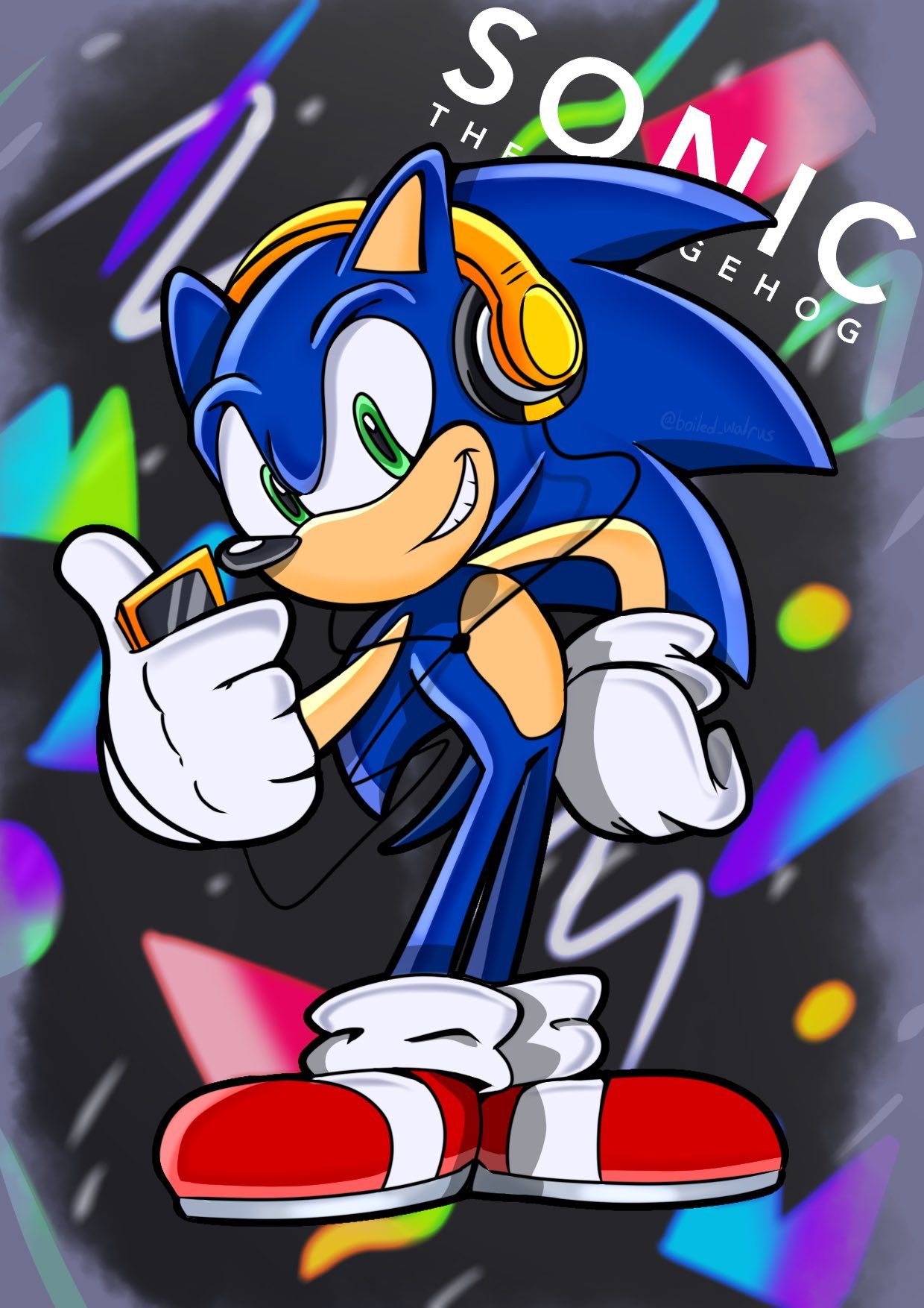 Sonic listening to music on his headphones - Sonic