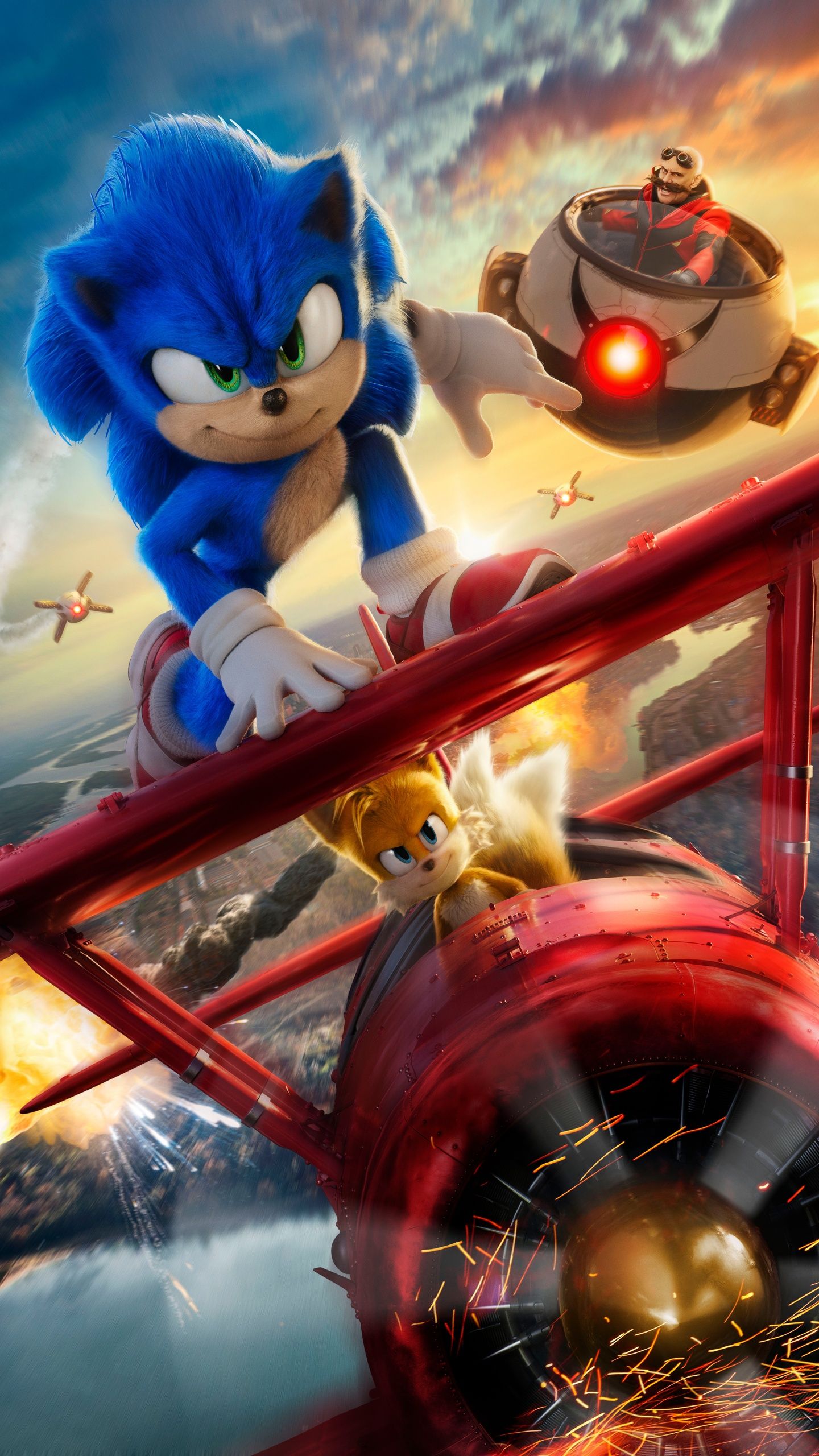 A sonic the hedgehog movie poster with two characters - Sonic