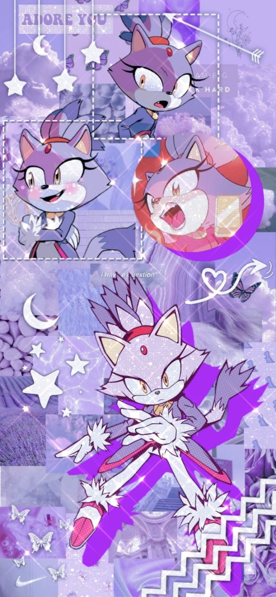 Sonic the hedgehog and his friends in a purple background - Sonic